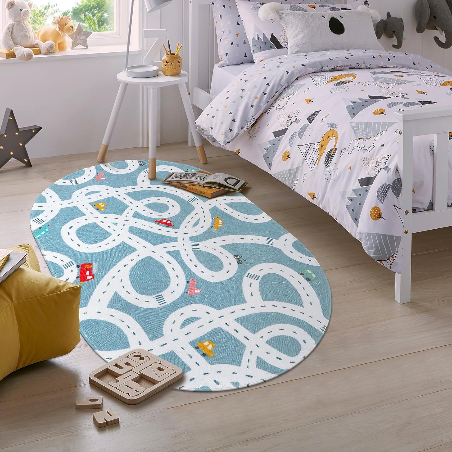 Alfombra de carretera pequeña para habitación de los niños, alfombra de juego lavable para niños de 3 x 5 pies, alfombra de juego antideslizante