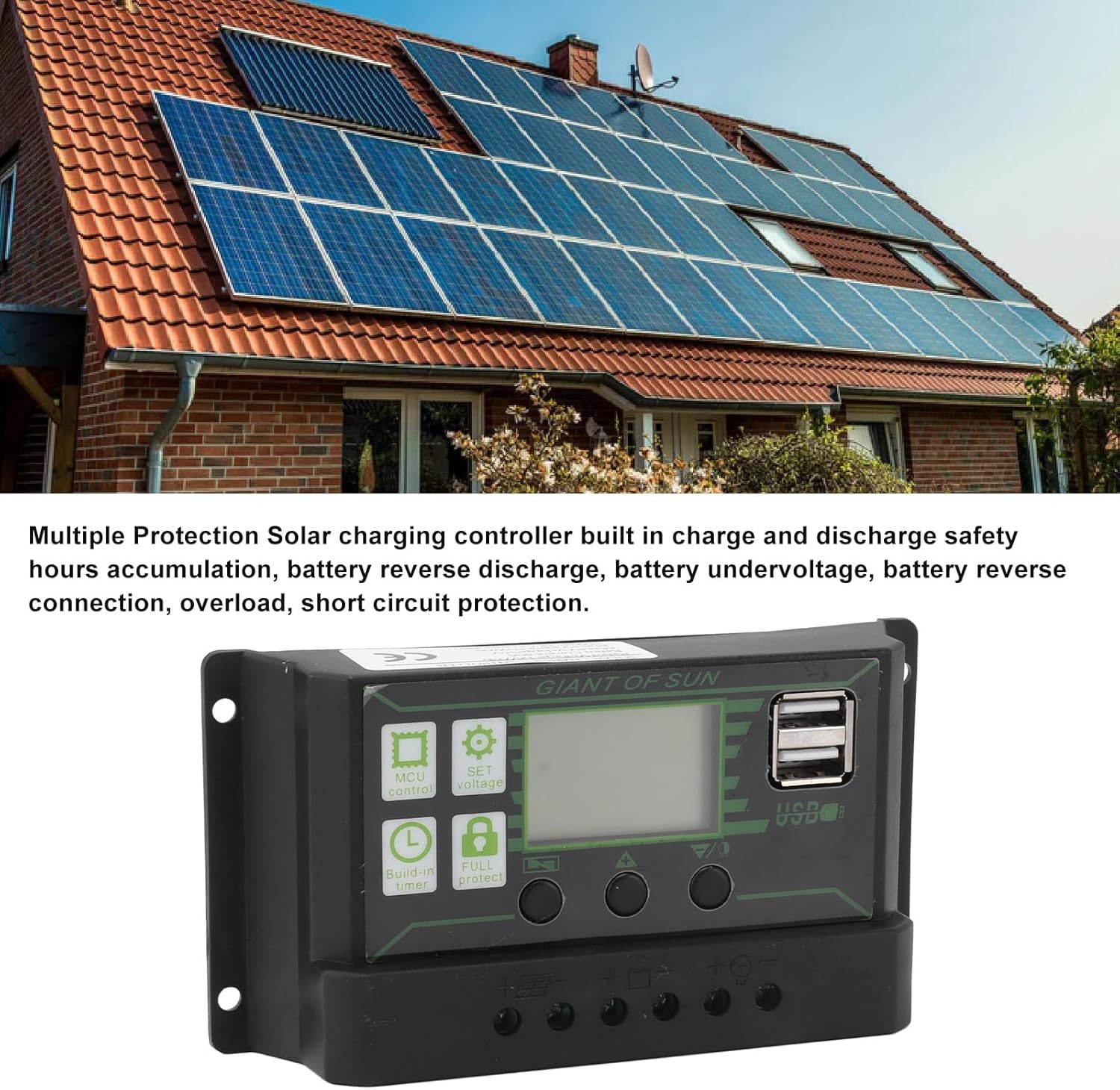 Controlador de carga solar, controlador de energía ABS 5V con doble puerto USB, regulador PWM inteligente para paneles solares (80A)