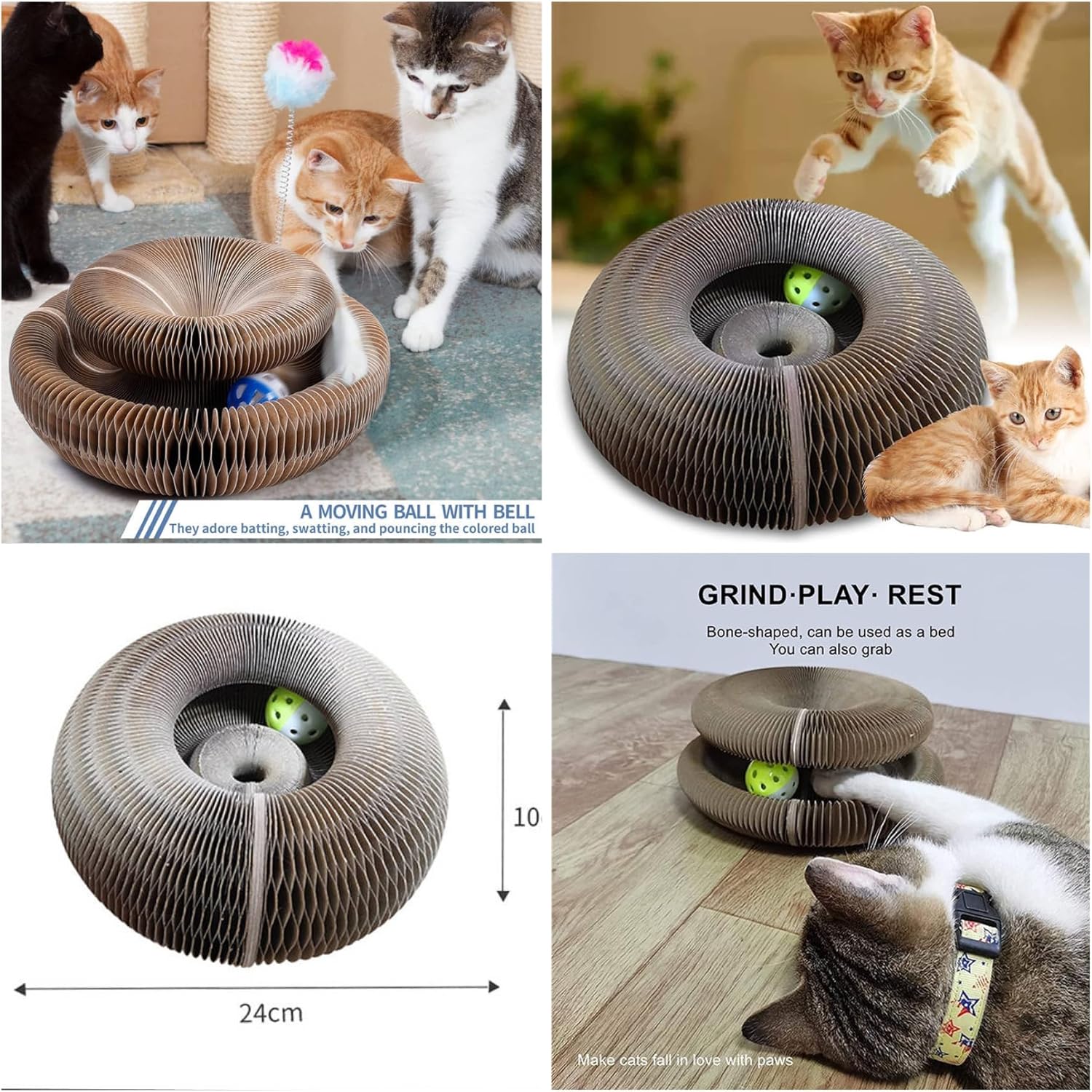 Magic Organ Cat Cordian con bola  Acordeón para Gatos  Juguete para gatos para uso en y al aire libre  Tabla de rascar para gatos  Juguete rascador