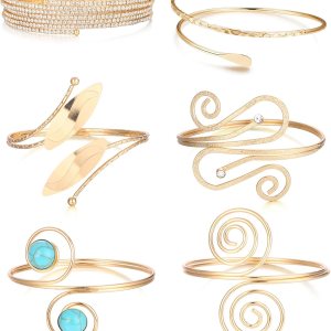 ORAZIO 6 pulseras de brazo superior de bobina para mujer brazalete abierto pulsera minimalista ajustable ORAZIO 6 pulseras de brazo superior de bobina para mujer brazalete abierto pulsera minimalista ajustable