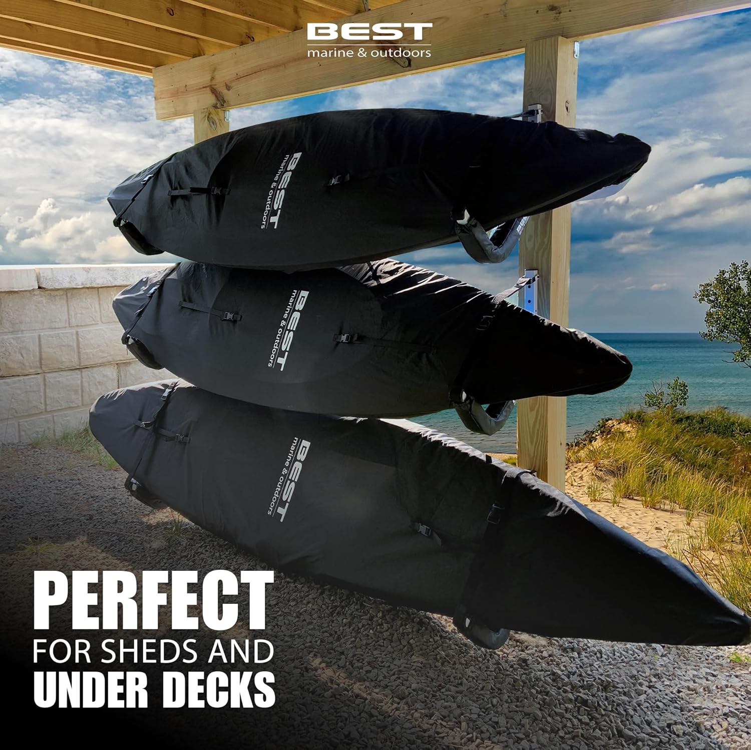Best Marine and Outdoors Estante de almacenamiento para kayak, 2 estantes de montaje en pared premium para kayaks y tablas de remo de SUP, capacidad