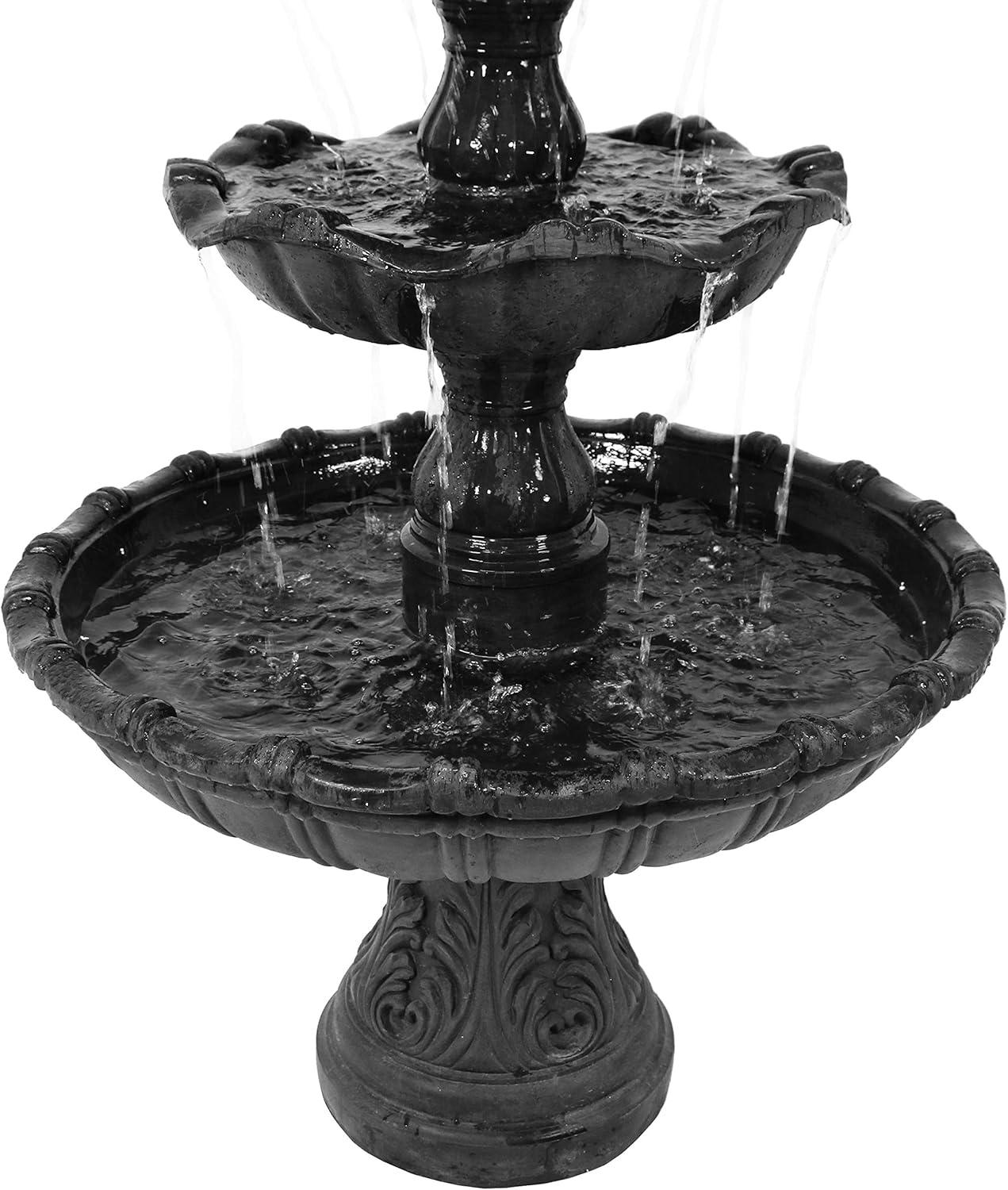 Sunnydaze Grand Courtyard – Fuente de agua para exteriores de 80 pulgadas, 4 niveles, bomba sumergible eléctrica, color negro