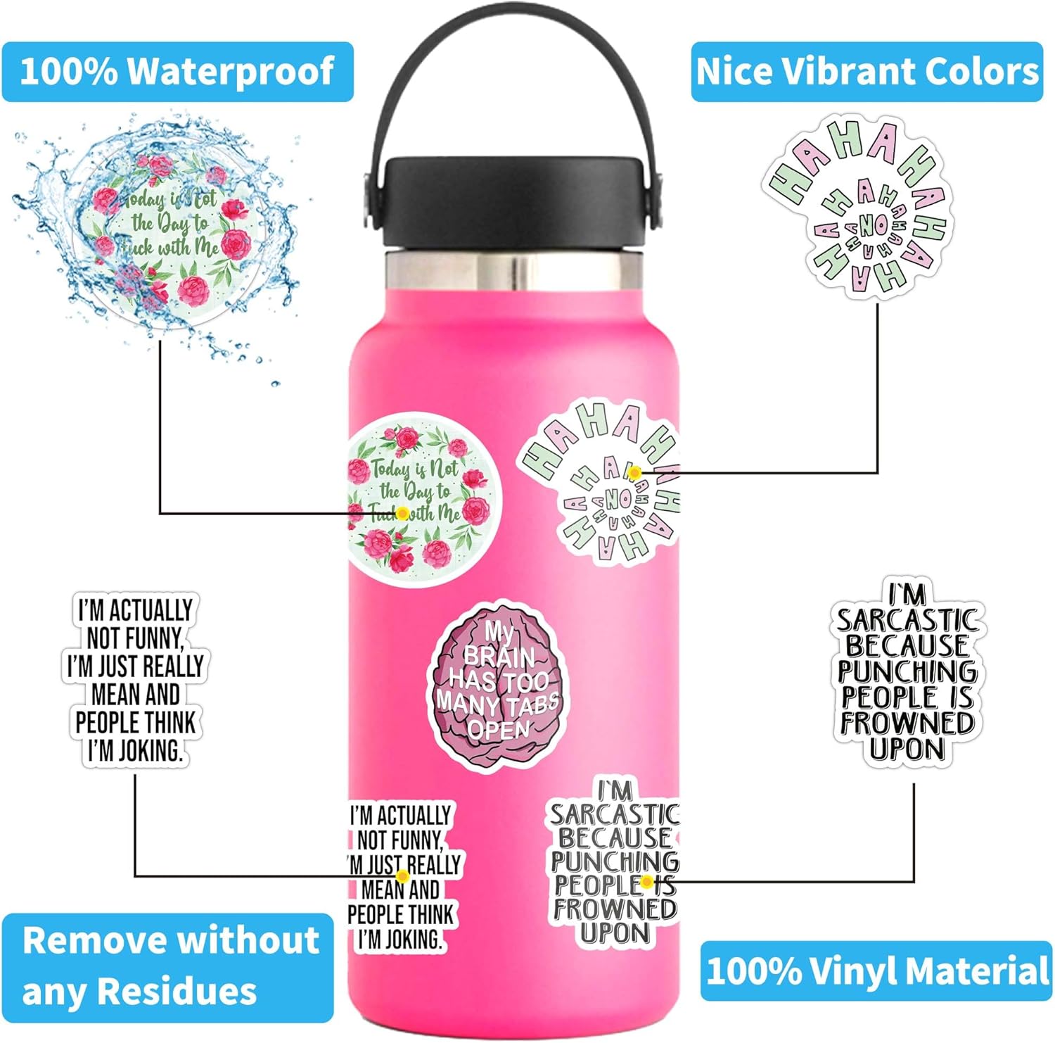 60 calcomanías de sarcasmo, calcomanías sarcásticas con citas sarcásticas, calcomanías de vinilo divertidas y graciosas para laptop, botellas de