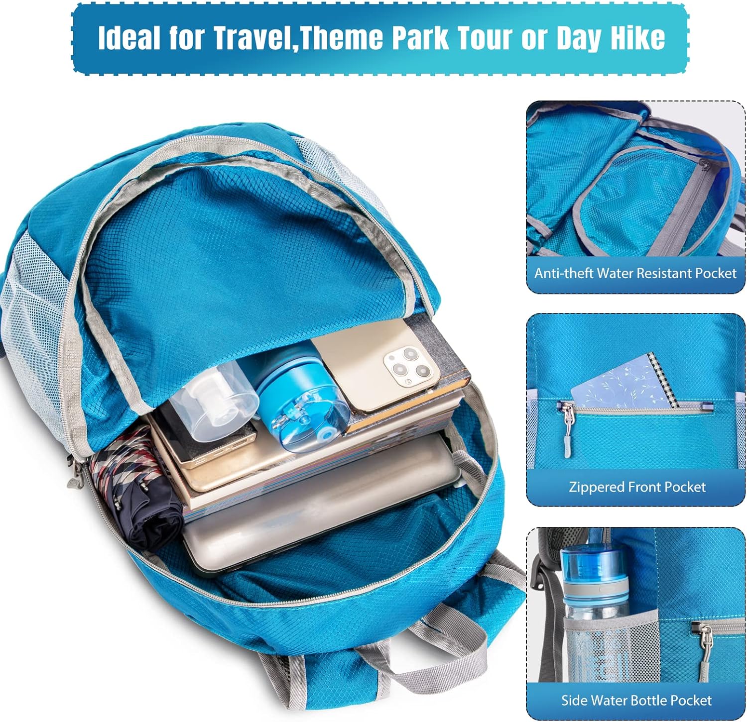 ZOMAKE Mochila ultra ligera y compactable Mochila de senderismo resistente al agua, Mochila pequeña Mochila de camping al aire libre plegable y