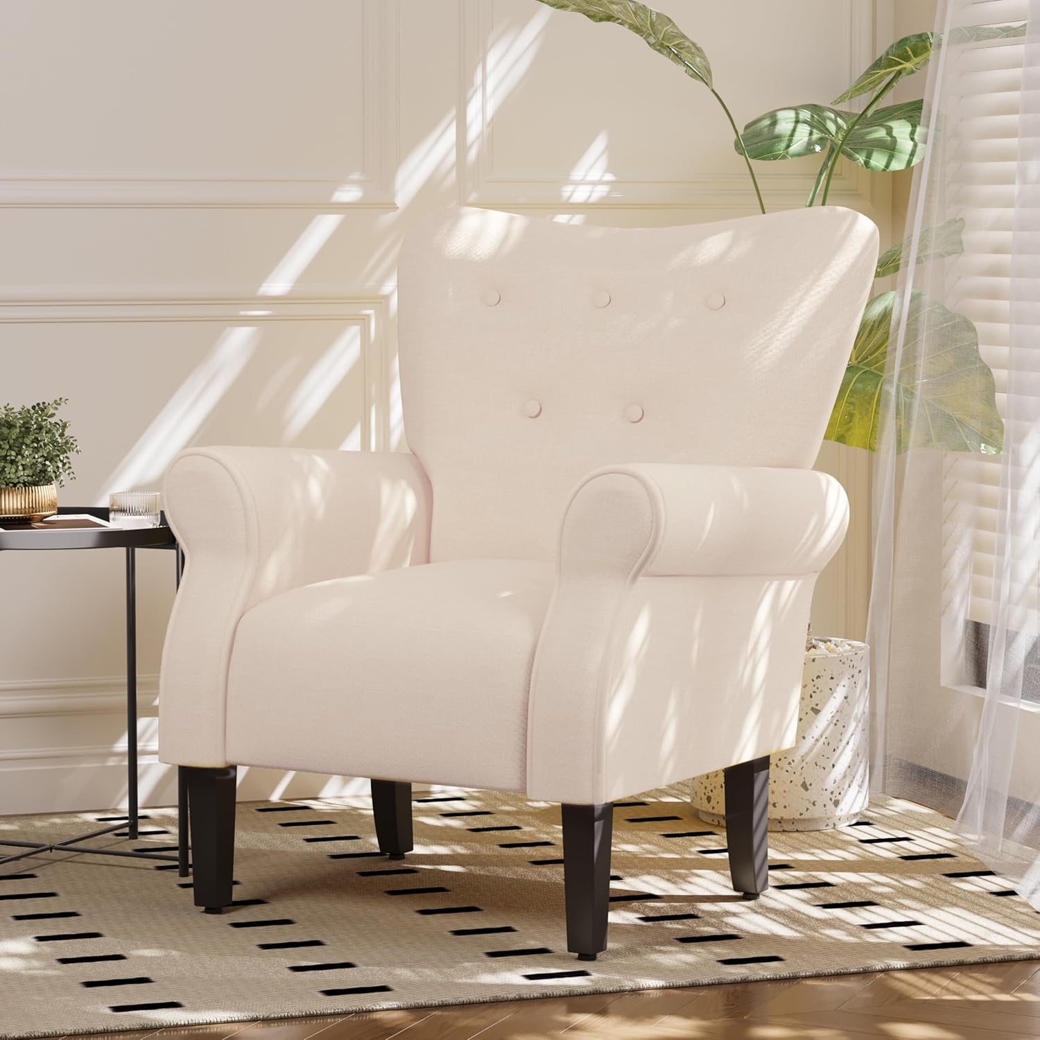 Mellcom – Sillón moderno, sillón con respaldo alto,Sofá individual tapizado con tela y con patas de madera para sala de estar, dormitorio,Club