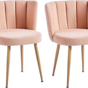 ATSNOW Juego de 2 sillas decorativas de sherpa rosa melocotón, modernas sillas laterales tapizadas de mediados de siglo para comedor, sala de estar, ATSNOW Juego de 2 sillas decorativas de sherpa rosa melocotón, modernas sillas laterales tapizadas de mediados de siglo para comedor, sala de estar,