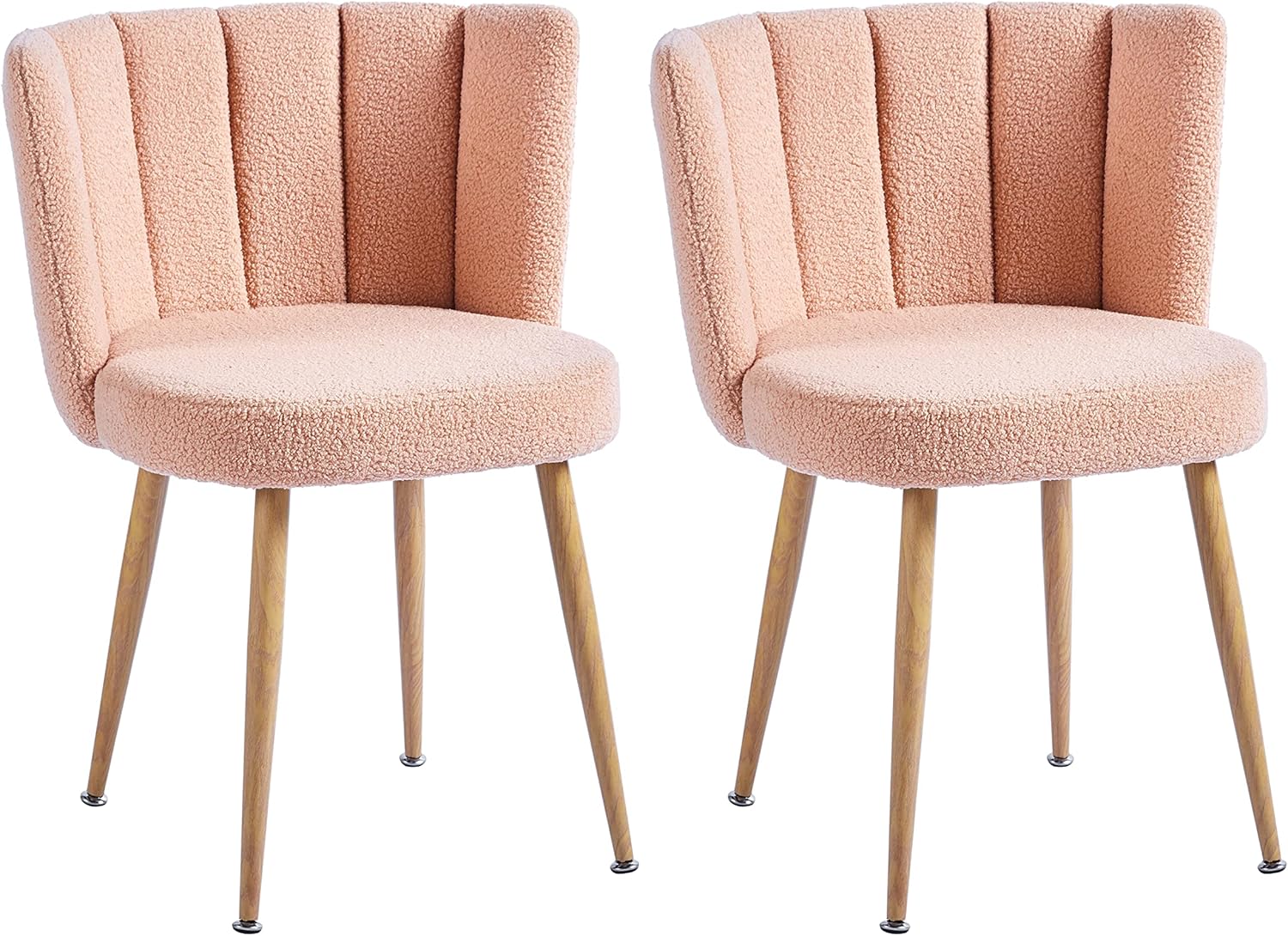 ATSNOW Juego de 2 sillas decorativas de sherpa rosa melocotón, modernas sillas laterales tapizadas de mediados de siglo para comedor, sala de estar,