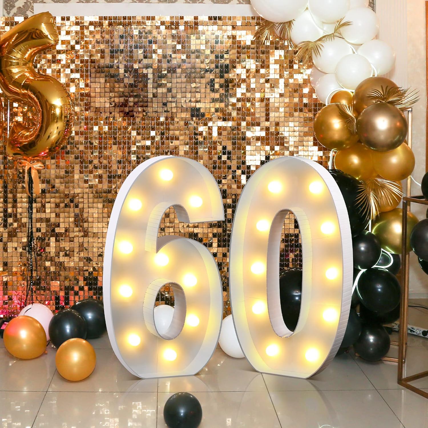 Retisee Juego de marcos de números de marquesina iluminados de 4 pies con mosaico gigante, decoración de fiesta con números de marquesina blanca