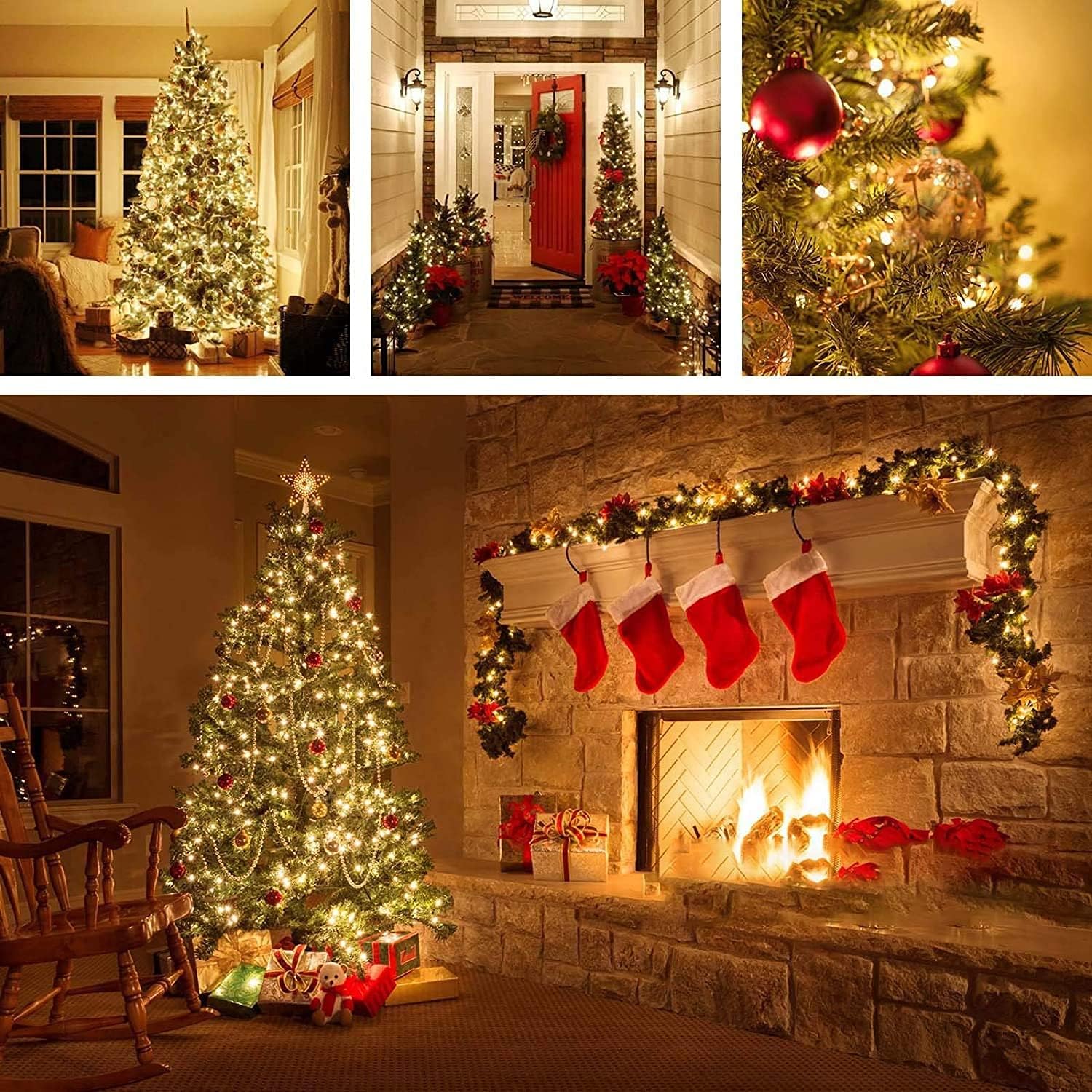 Guirnalda de 100 luces LED de Navidad de 33 pies para interiores y exteriores, función de memoria y temporizador y 8 modos, certificado UL,