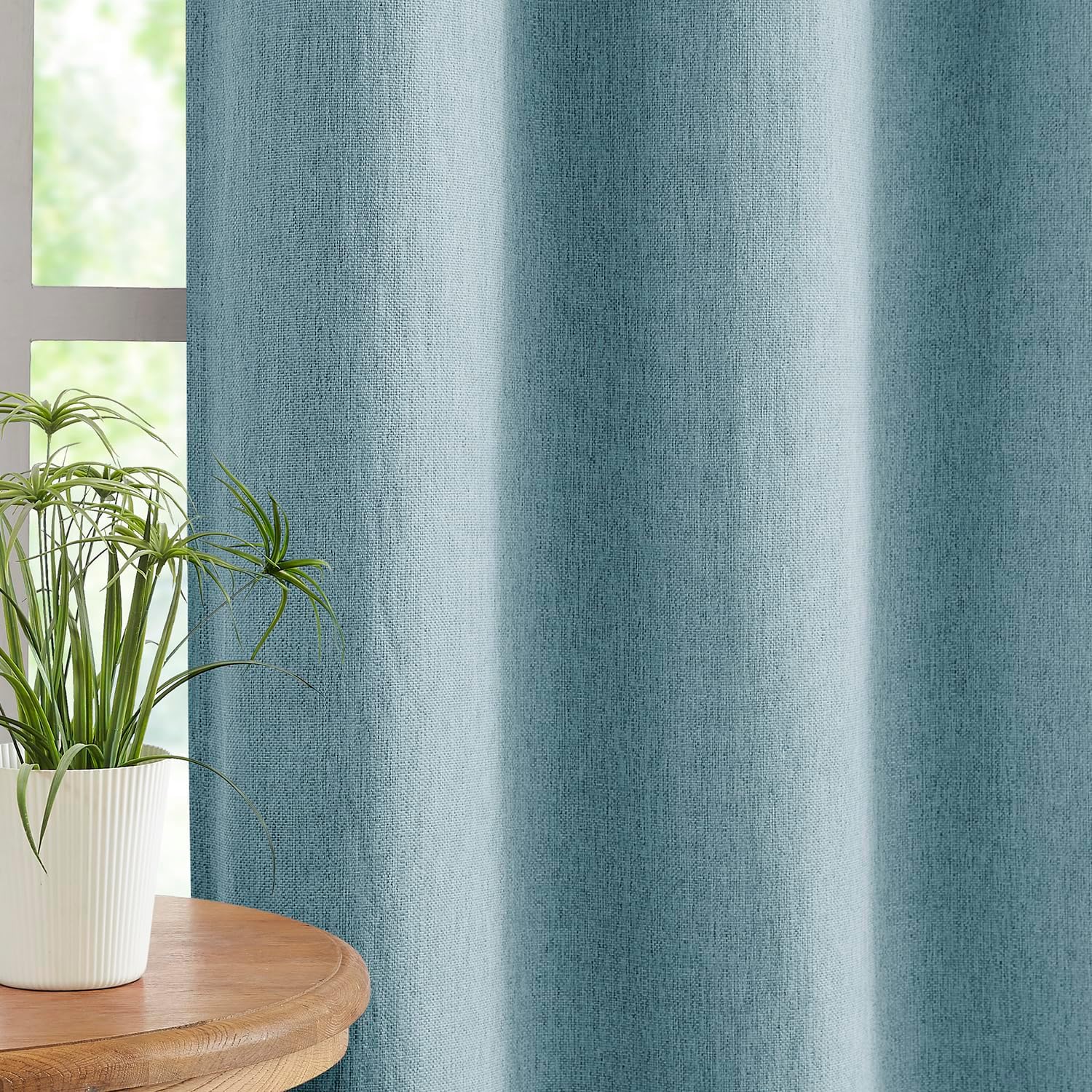 Cortinas de lino opacas completas para dormitorio, color azul aguamarina, arpillera retro de lino texturizado, tratamiento de ventana, bloqueo de