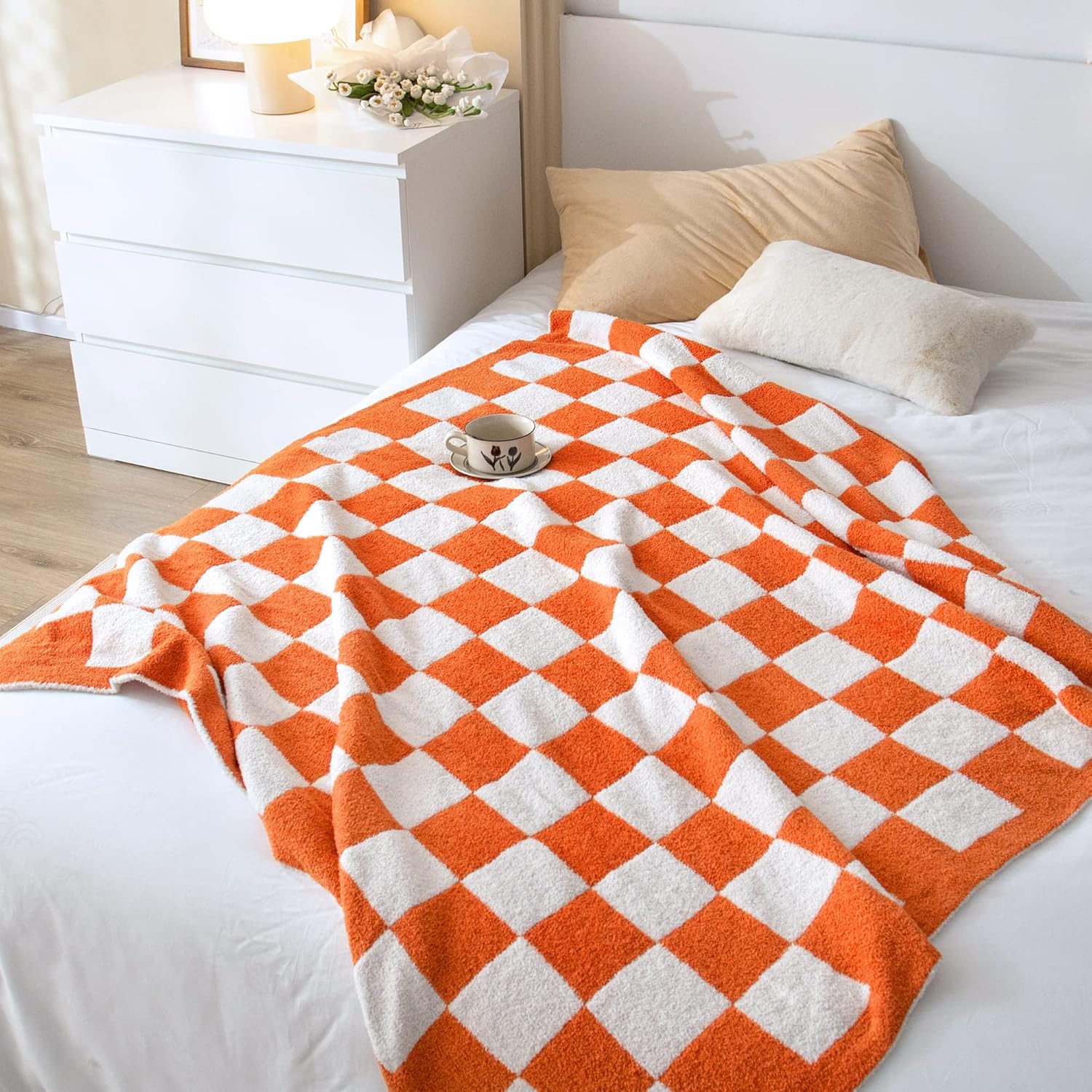 SeaRoomy Manta de cuadros, manta de punto reversible de felpa suave y mullida para sofá y cama, cálida y acogedora manta de microfibra esponjosa