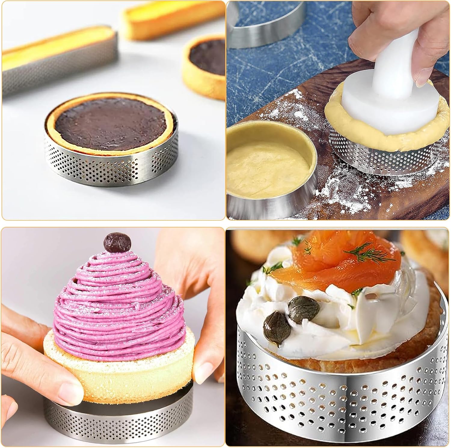 Paquete de 12 anillos para tarta de acero inoxidable de 2 pulgadas, tarta de mousse, anillos de crumpet para tartas, anillos perforados resistentes