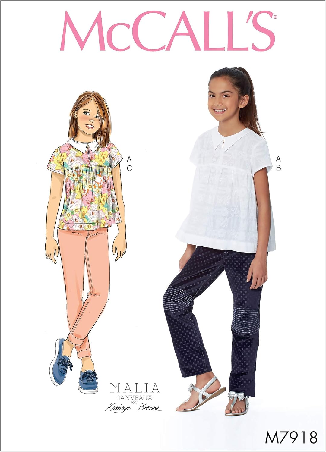 McCall’s Patterns McCall’s – Pantalones para niña y camisa holgada Malia Janveaux para Kathryn Brenne, tallas 7-14, patrón de costura, color blanco