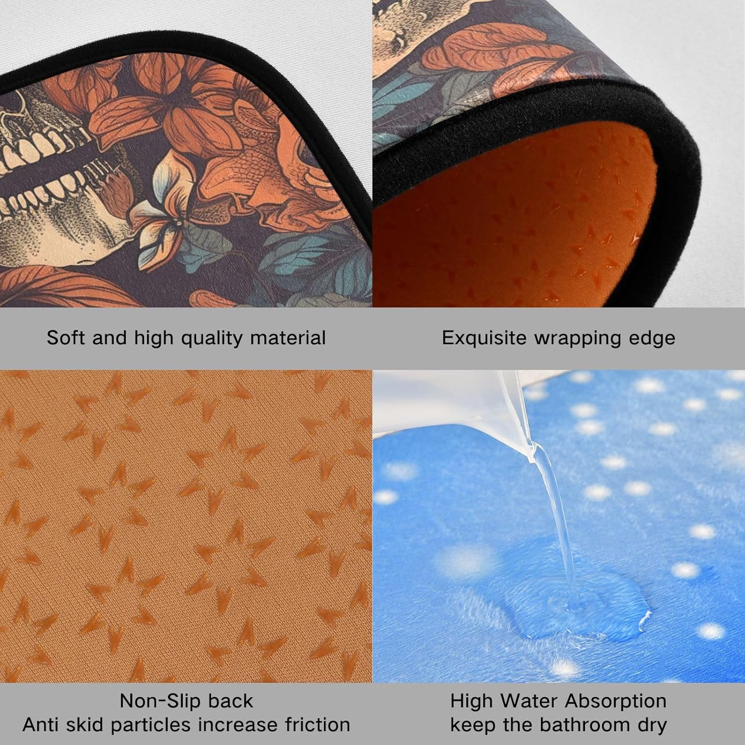 NFMILI Tapete de cocina, 2 unidades (patrón de calavera), acolchado, antifatiga, impermeable, antideslizante, tapete de cocina ergonómico, cómodo,