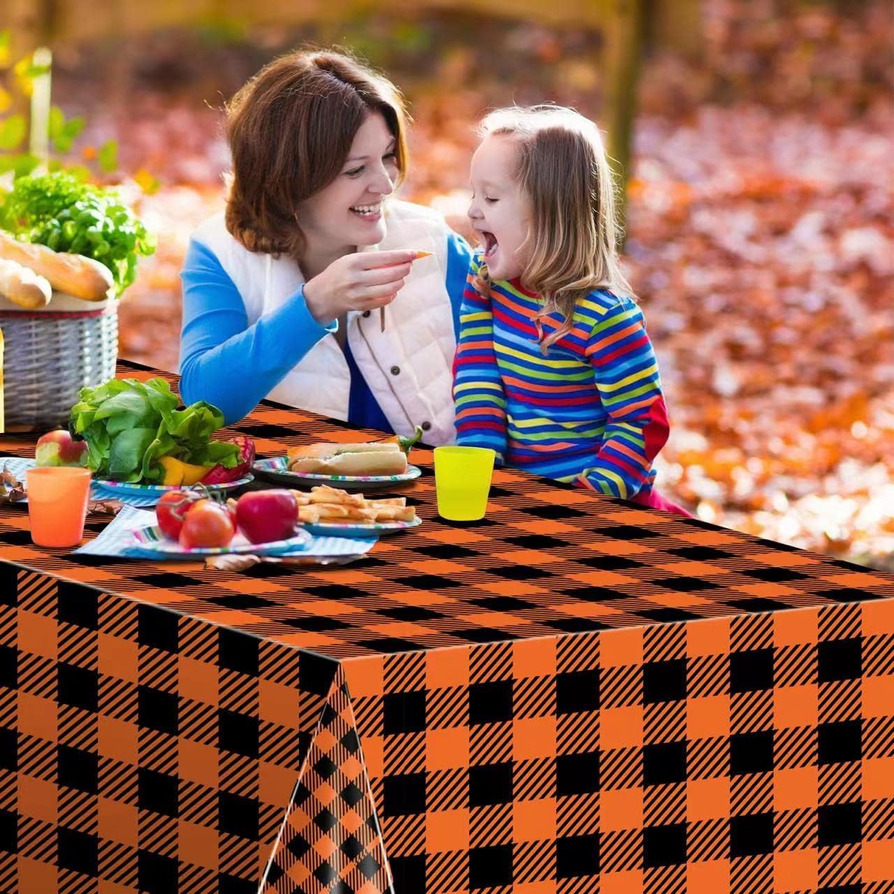 Paquete de 3 manteles de plástico de otoño naranja, desechables de búfalo naranja y negro, para Navidad, Acción de Gracias, cumpleaños, baby shower,