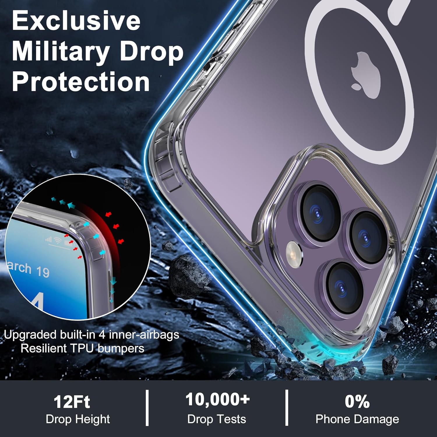 PTz Worlds Funda para iPhone 14 ProMax, fuerte magnética para iPhone 14 Pro Max de 6.7 pulgadas, transparente compatible con MagSafe, protección