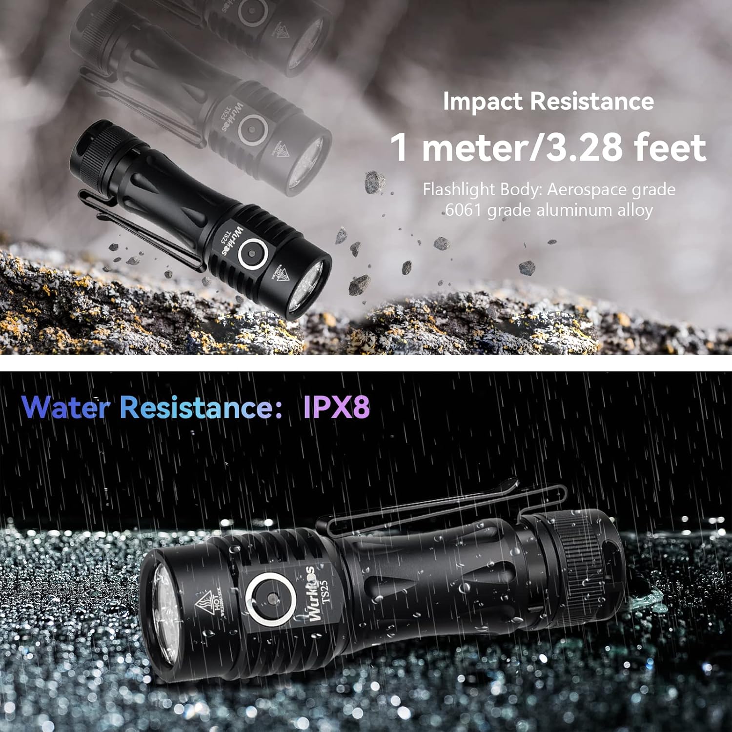 Wurkkos Linterna LED recargable EDC, súper brillante de alto lumen de 4000 lúmenes, linterna pequeña con Andruril 2.0 UI, potente linterna compacta