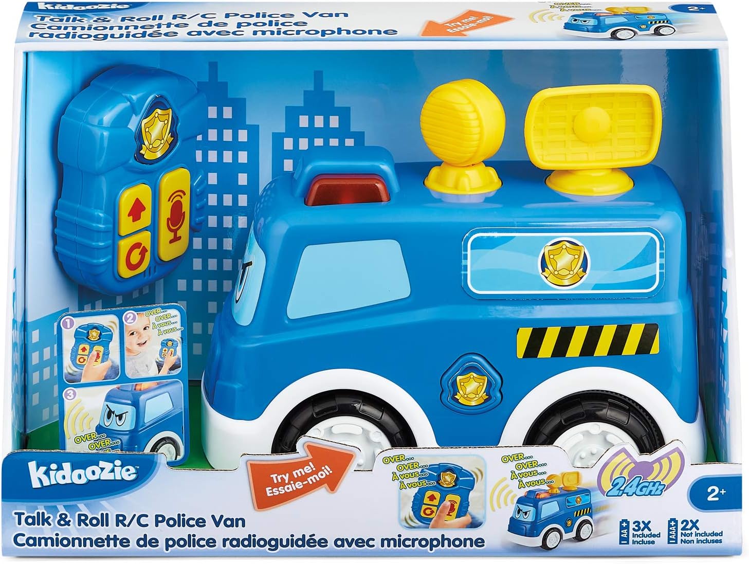 Kidoozie Talk & Roll – Furgoneta de policía RC, vehículo de juguete a control remoto con luces y sonidos para niños pequeños de 2 años en adelante
