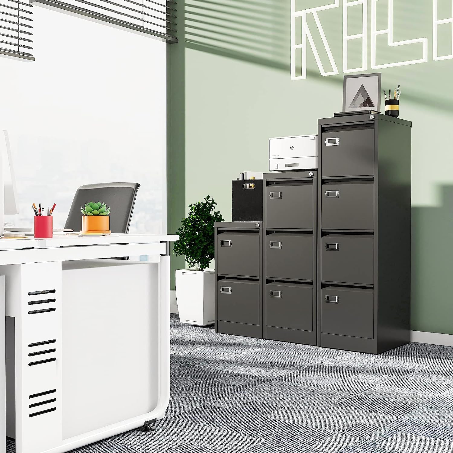 Archivador de 3 cajones para oficina en casa, archivador vertical con cerradura, archivador de metal con bloqueo, archivador pequeño organizador