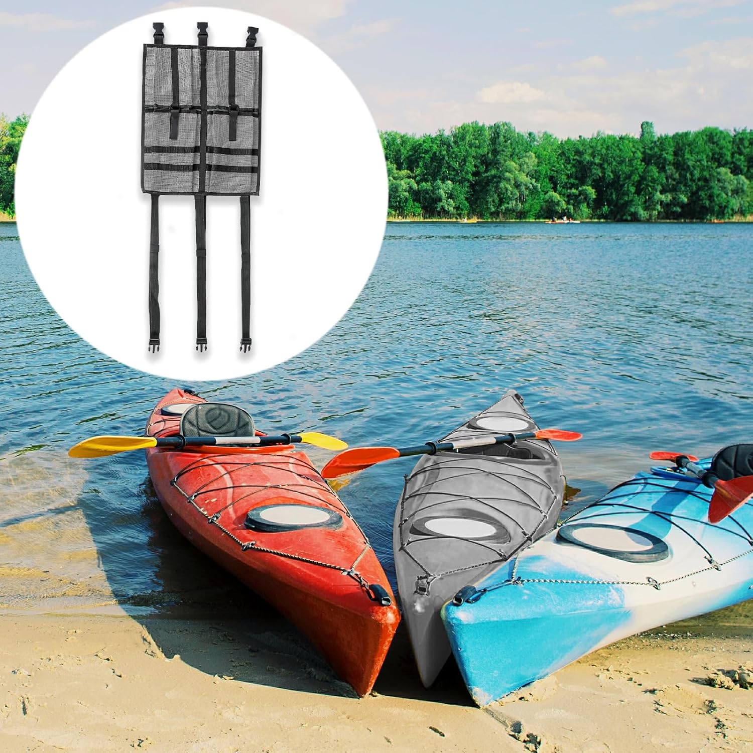 MORXPLOR Bolsa de almacenamiento de malla para kayak, accesorios de equipo de kayak, compartimentos de almacenamiento para asiento de canoa de