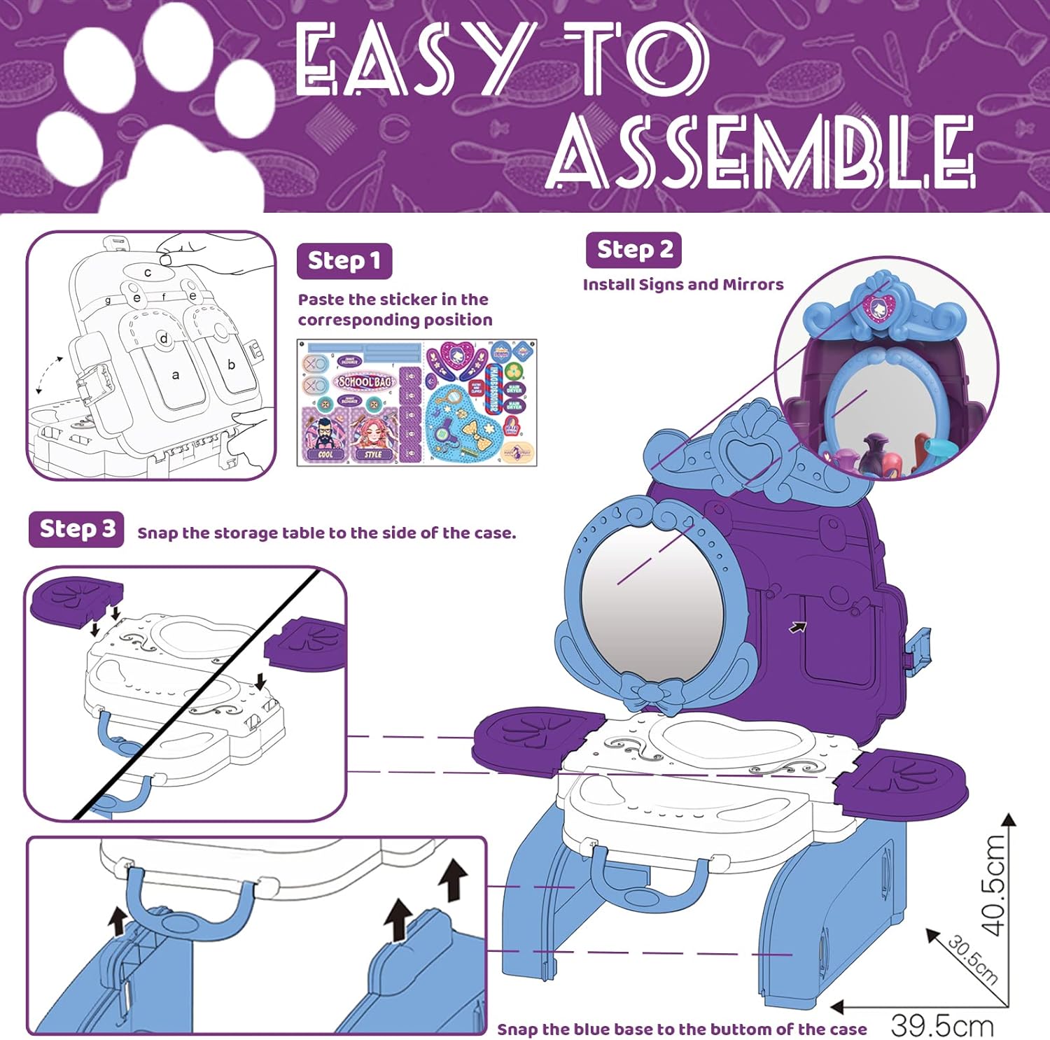 KAEGREEL Juego de cuidado de mascotas 3 en 1 para niños, 16 piezas de juegos de peluquería para mascotas, juguetes educativos para niños de 3, 4, 5,