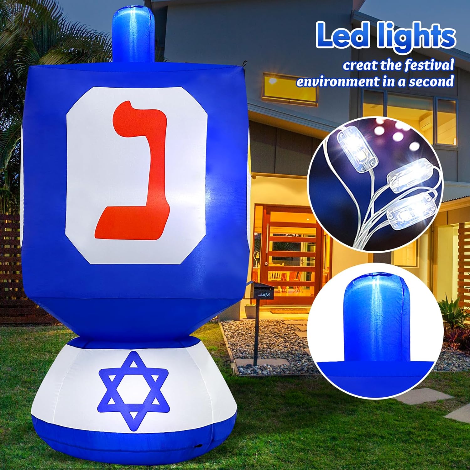 MICOCAH Decoraciones inflables de Hanukkah de 6 pies para exteriores, luces LED integradas Dreidel inflables, decoración de patio, decoraciones de