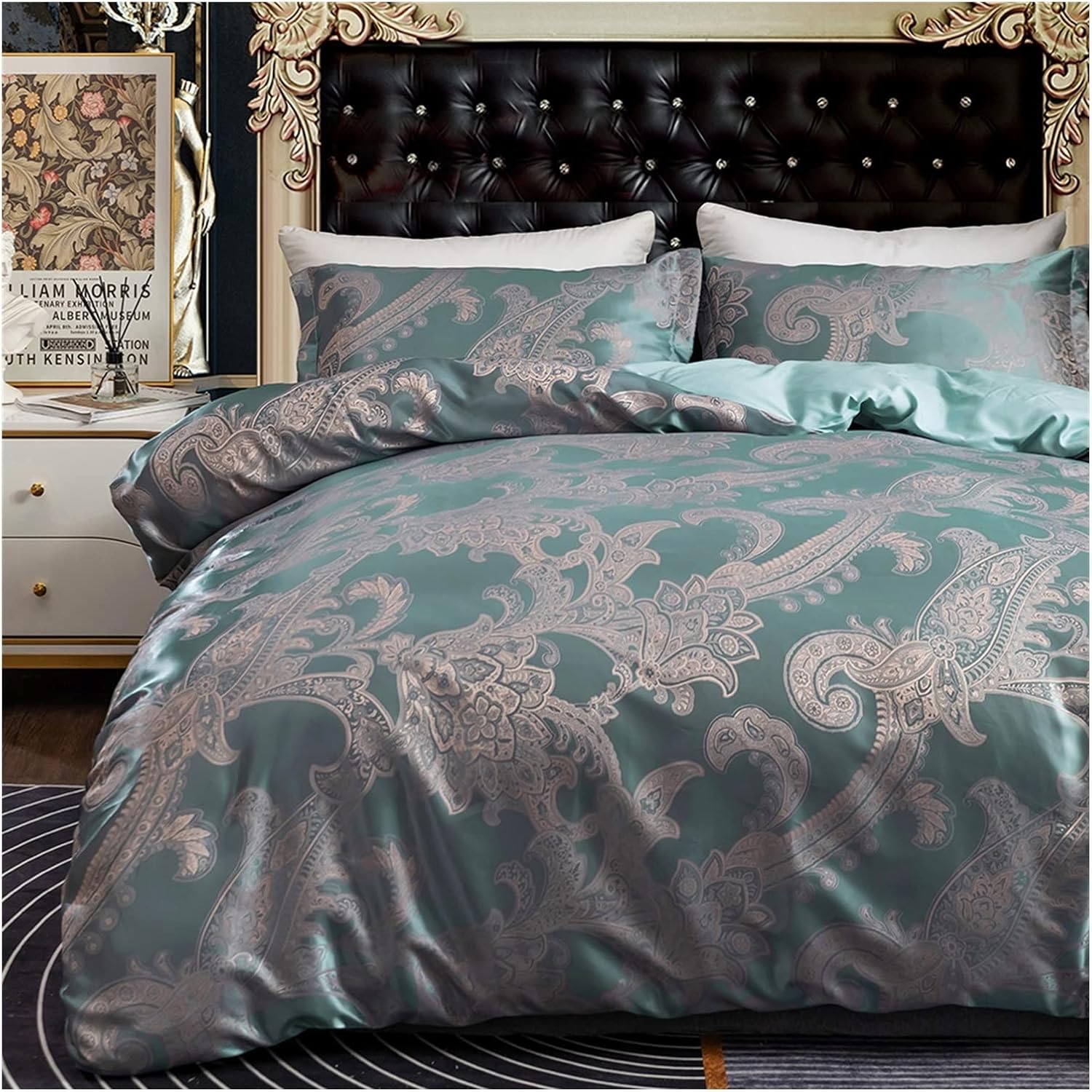 DACUDA Bedding Sets Neoclassical Style Jacquard Duvet Cover Set Luxury Satin Bedding Set (A EU)