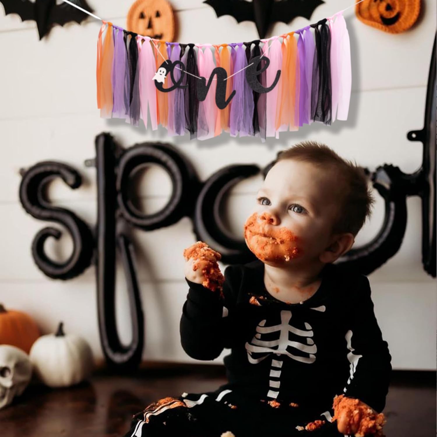 Cartel de Halloween para la primera silla de bebé, fantasma de Halloween, decoración de cumpleaños rosa y morado para niñas, decoración espeluznante