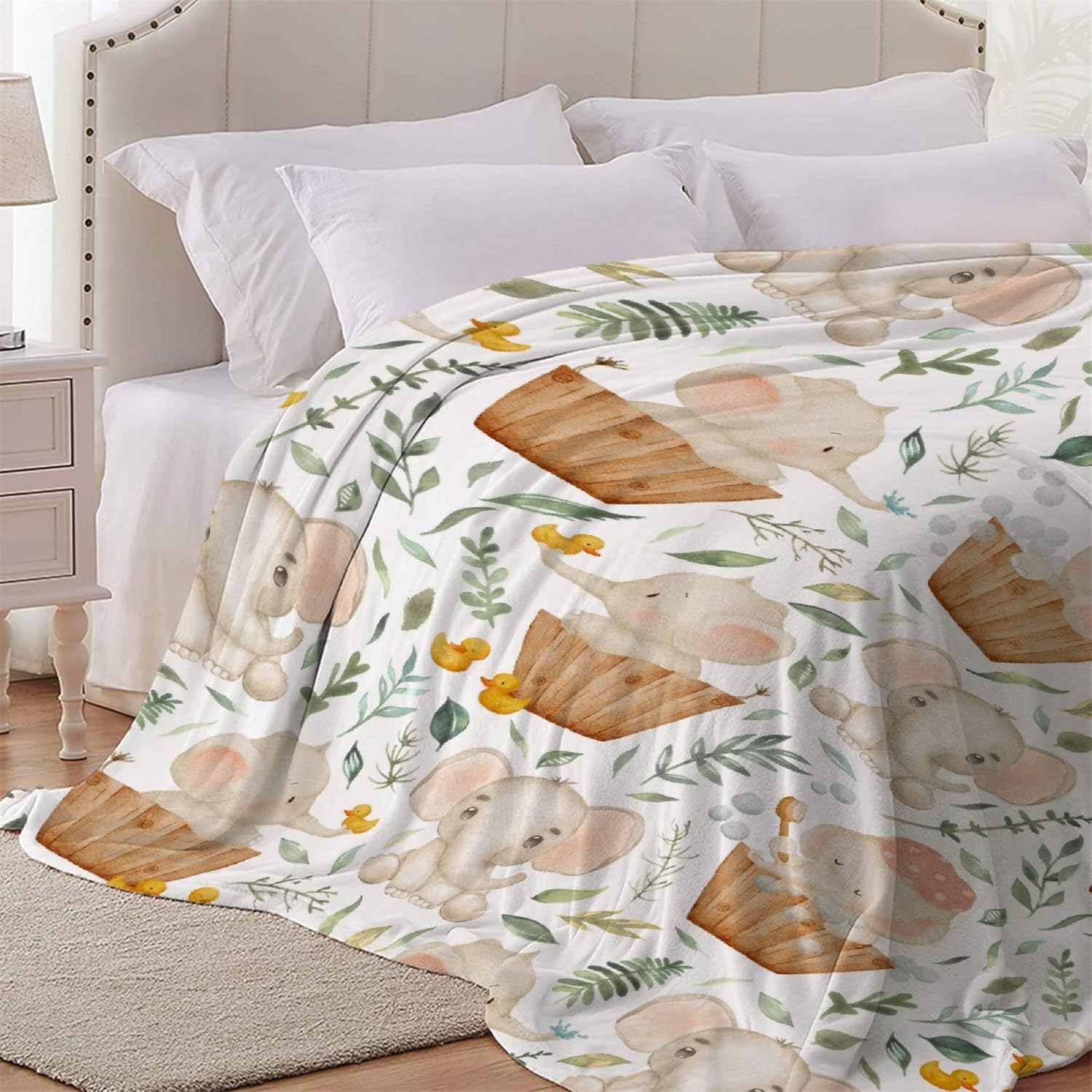 Manta de baño de elefante, manta de franela súper suave y ligera para niños, adultos, adecuada para sofá, cama, campamento, viajes, todas las
