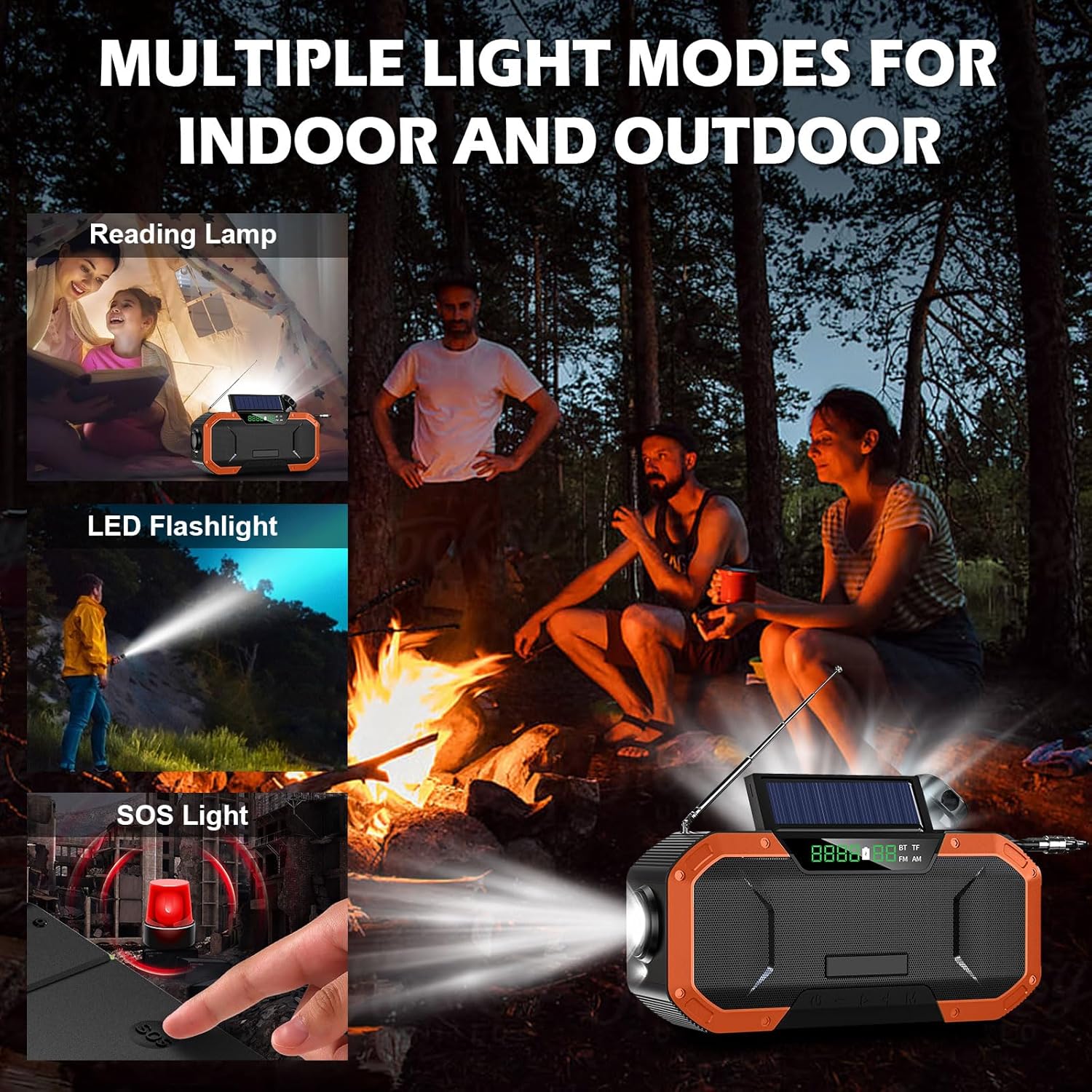 Radio meteorológica de emergencia Altavoz Bluetooth, radio digital portátil NOAAAMFM con linterna LED, lámpara de lectura, radio de alerta