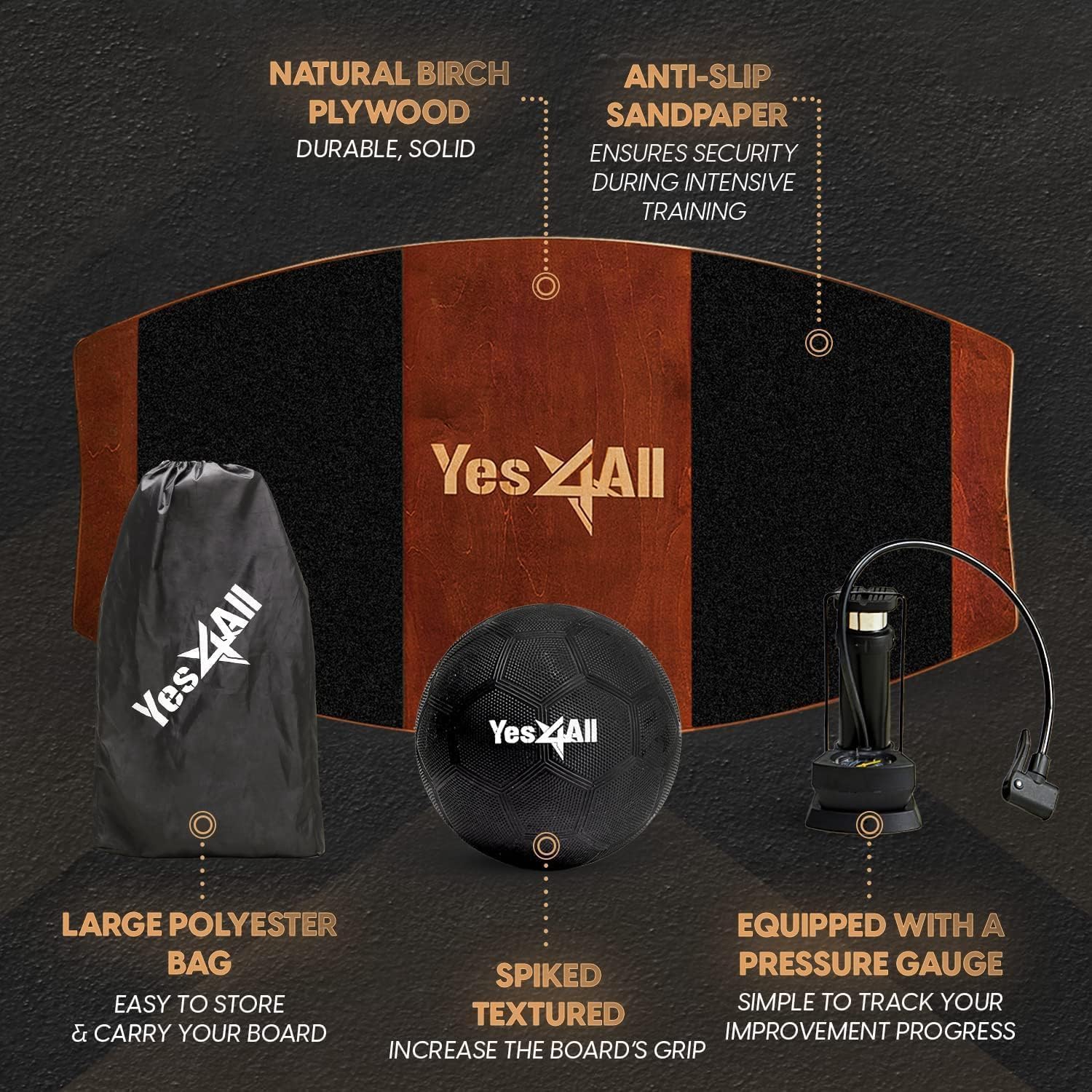 Yes4All Surf Balance Board Trainer- Balance on a Ball – 360 Degree Range of Motion for Advanced Balance Training, Core Strength, Fitness and All