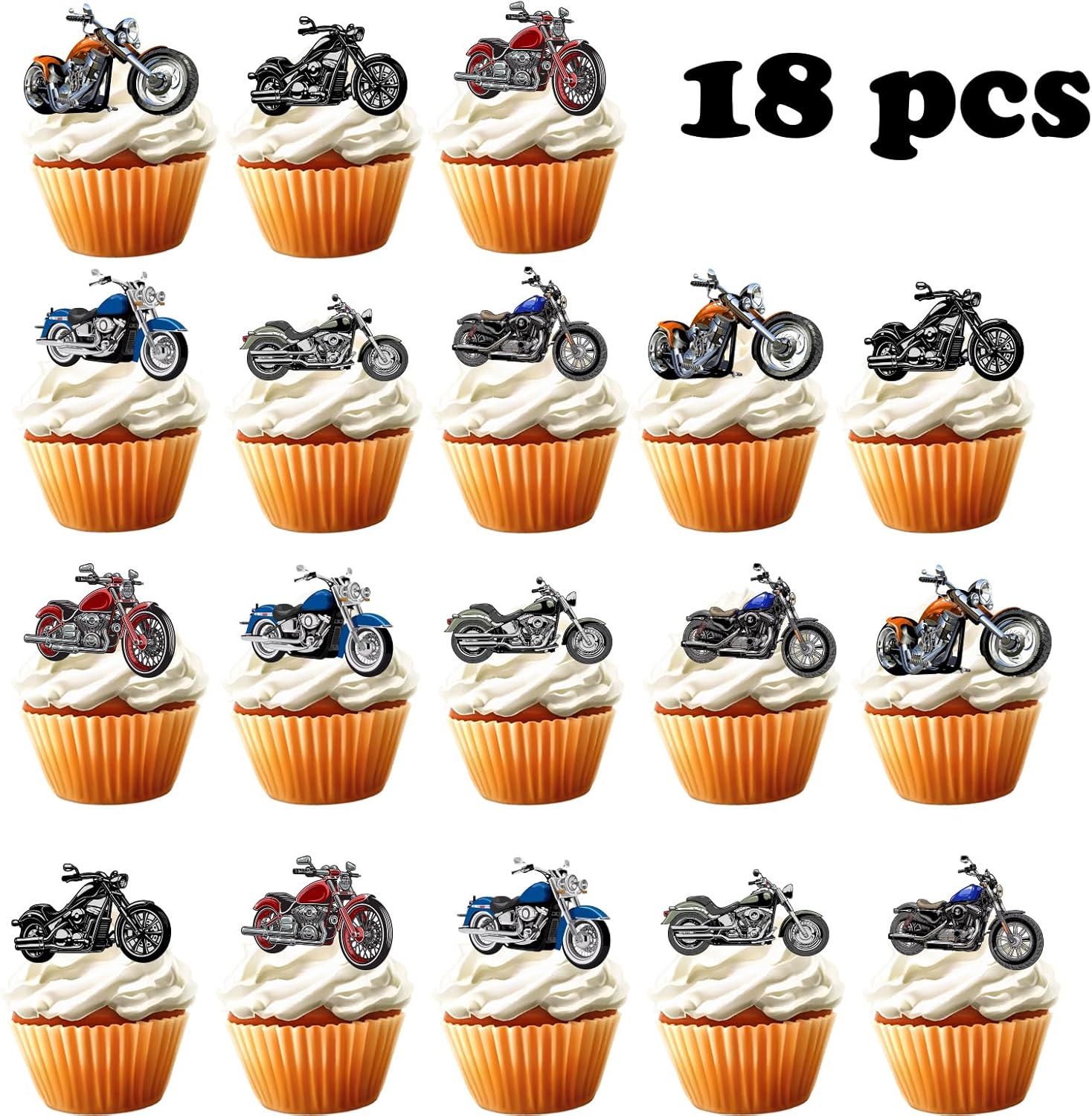 18 piezas de decoración de motocicleta para cupcakes de motocross, suministros de decoración de cumpleaños para niños y hombres con purpurina para