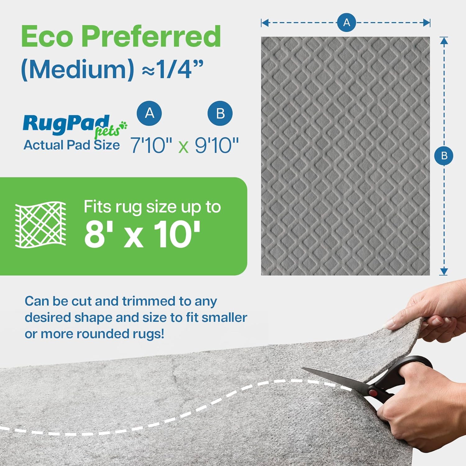 RUGPADPETS Alfombrilla antideslizante para mascotas Colección Eco-Diamond (8×10, Eco Preferred)