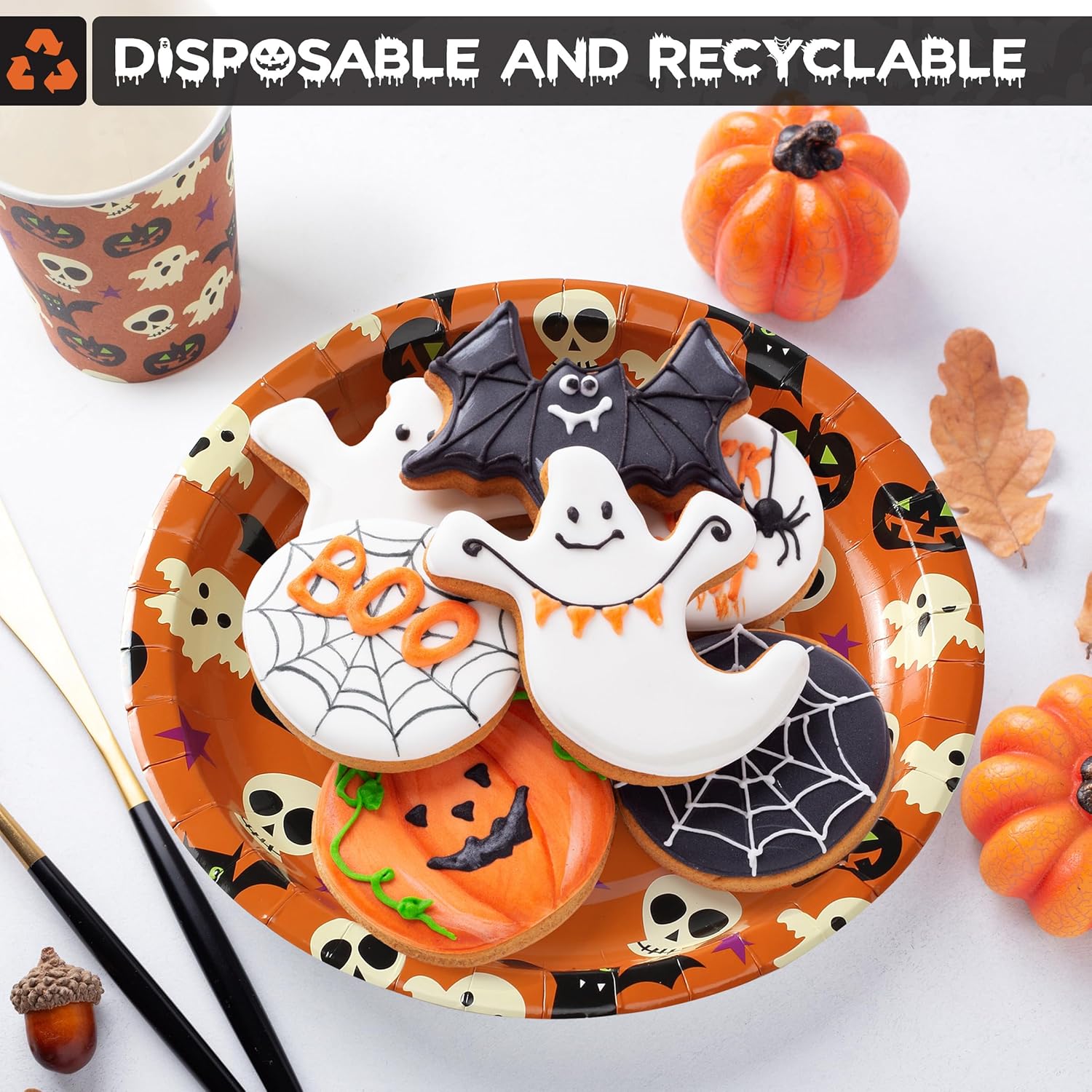 Mr. Pen – Juego de platos y tazas de Halloween, 48 piezas, tazas y platos de Halloween, platos y tazas de fiesta de Halloween, vajilla de Halloween,