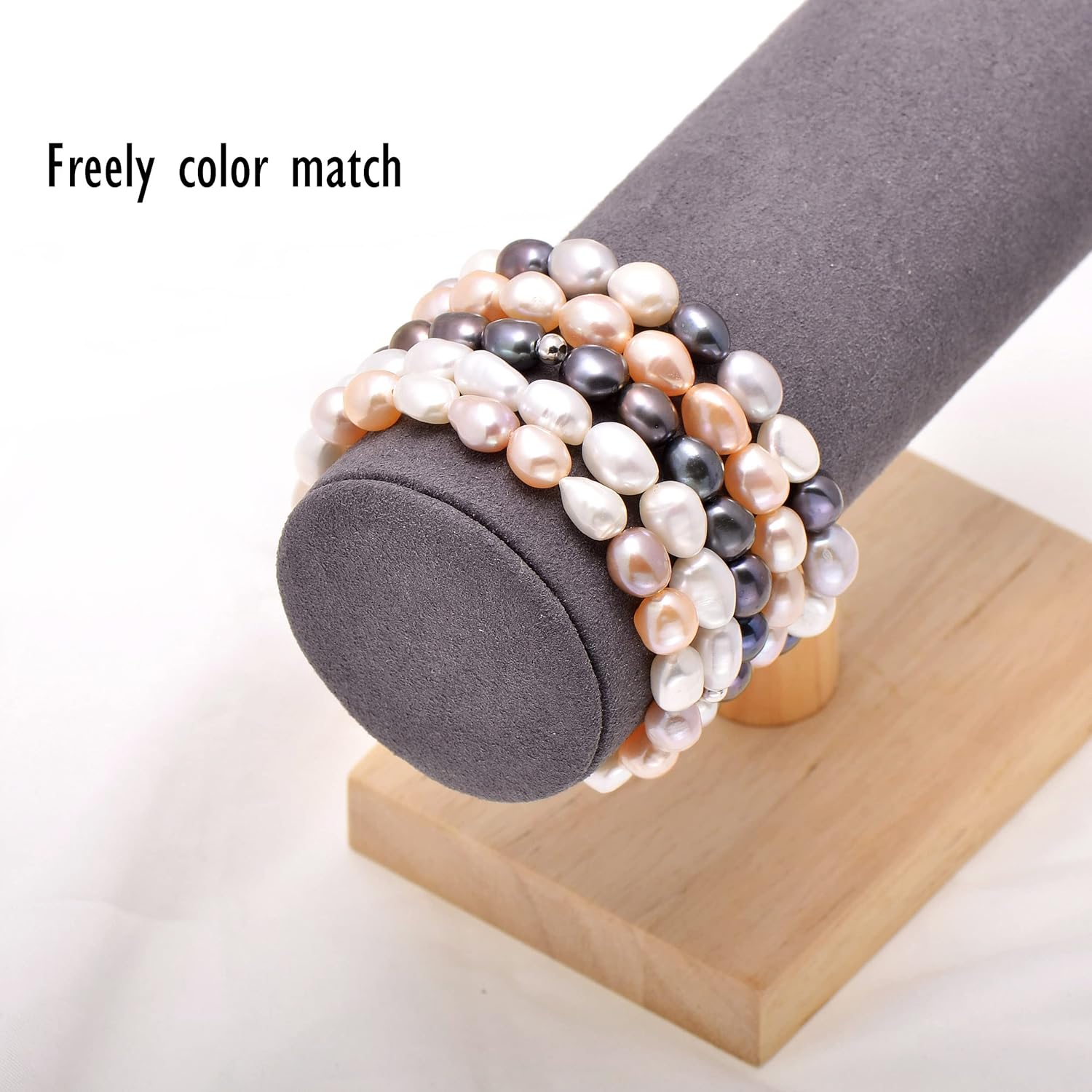 8-9 MM Cultured Freshwater Baroque Pearls Stretch Bracelet 8 Inch, Natural White Color