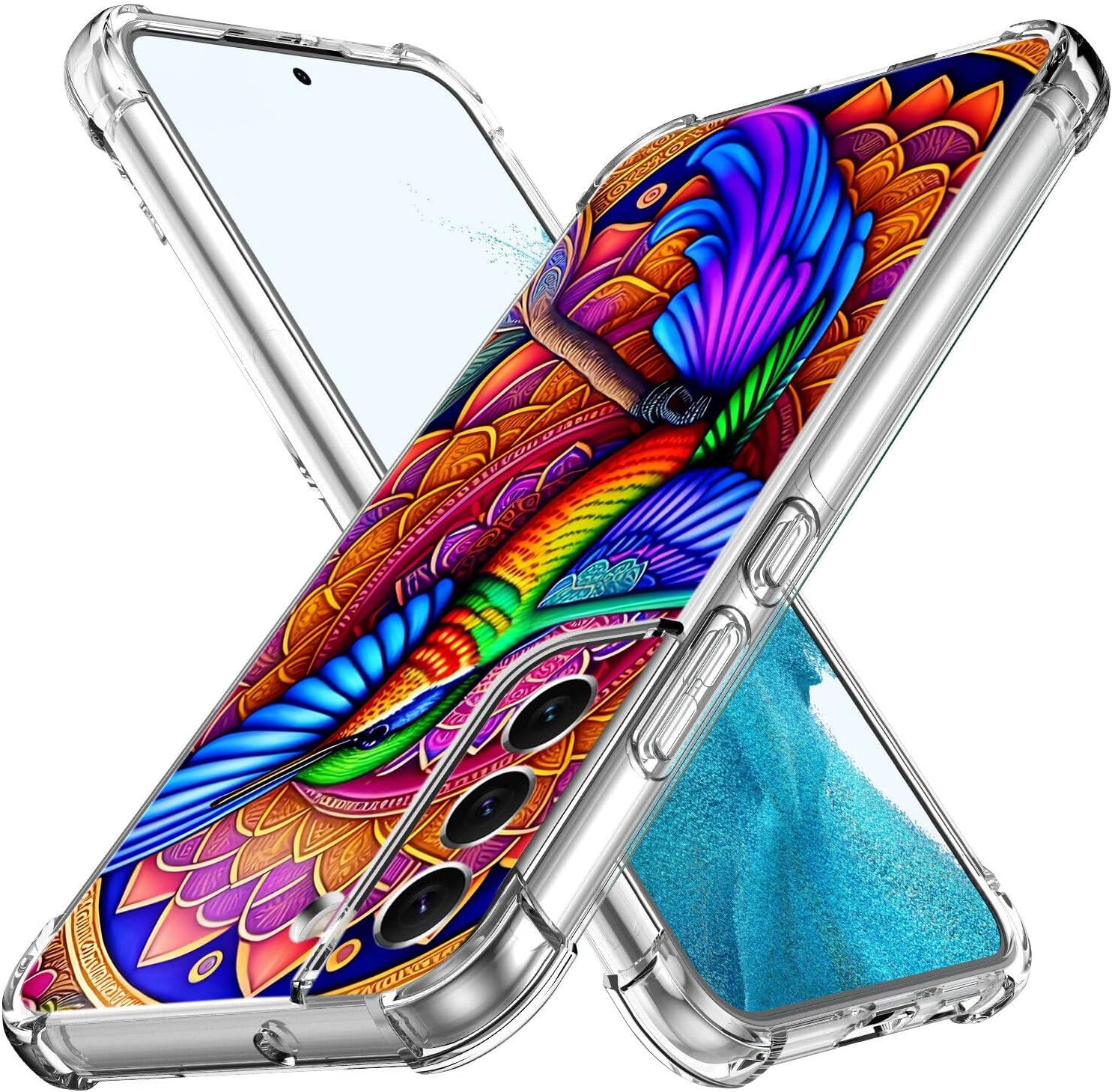 Funda para Galaxy S21 FE 5G, colorido colibrí mandala flor protección contra caídas a prueba de golpes, carcasa protectora de cuerpo completo