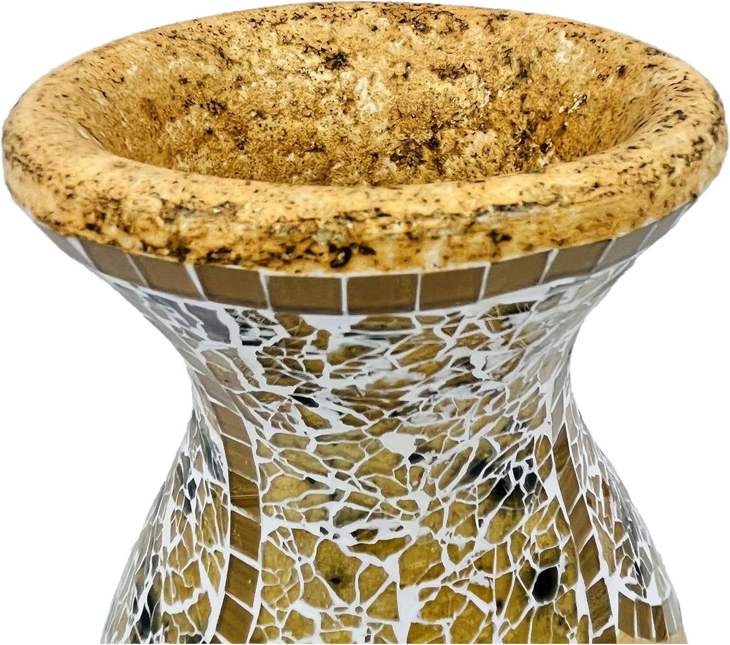 Jarrón  Hecho de terracota con piezas de mosaico de vidrio amarillo tostado  Exquisita pieza de decoración del hogar  18 x 10 pulgadas  para