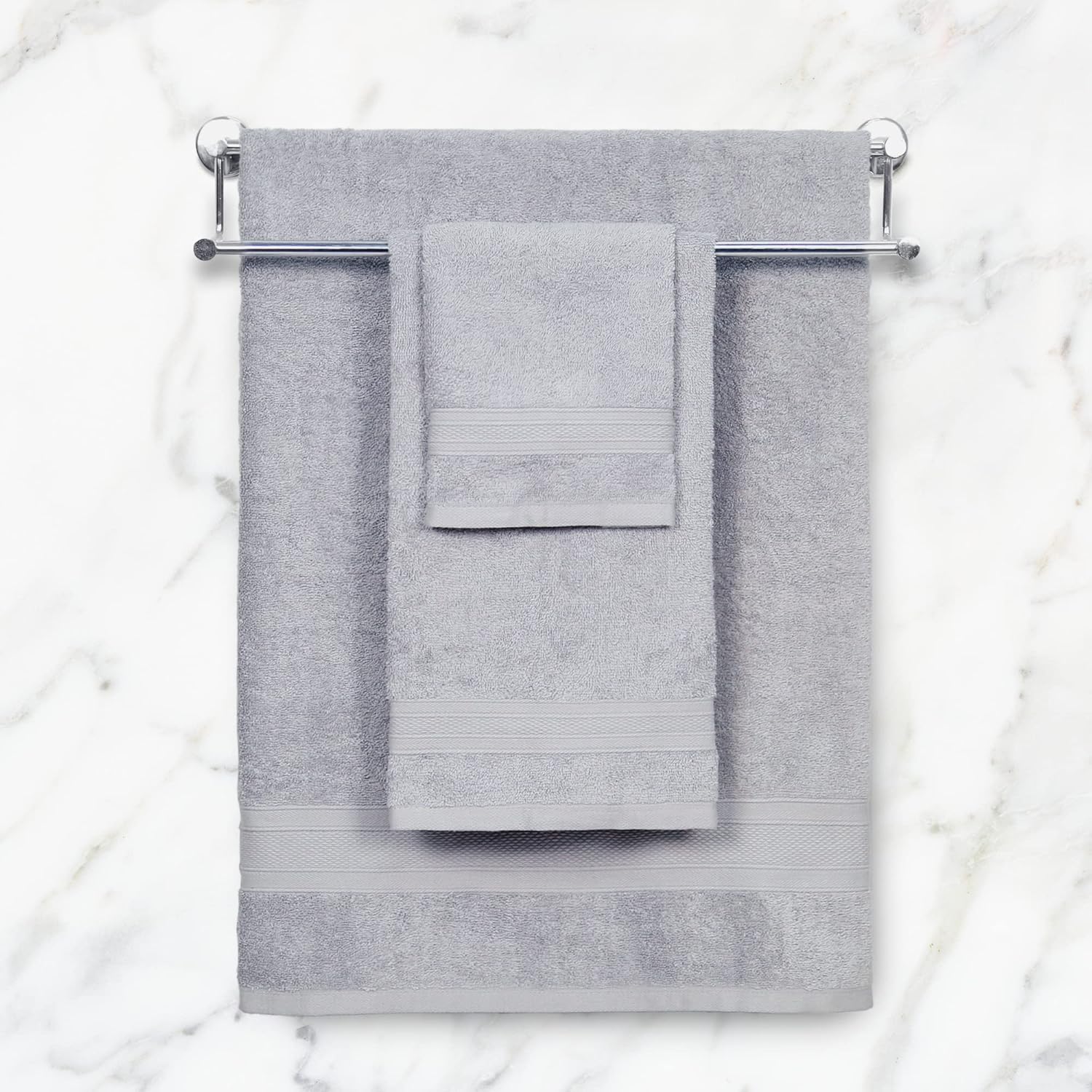 TRIDENT Toallas de baño, juego de 3 toallas de lujo, 100% algodón, 1 toalla de baño, 1 toalla de mano, 1 toalla de baño absorbente de secado rápido,