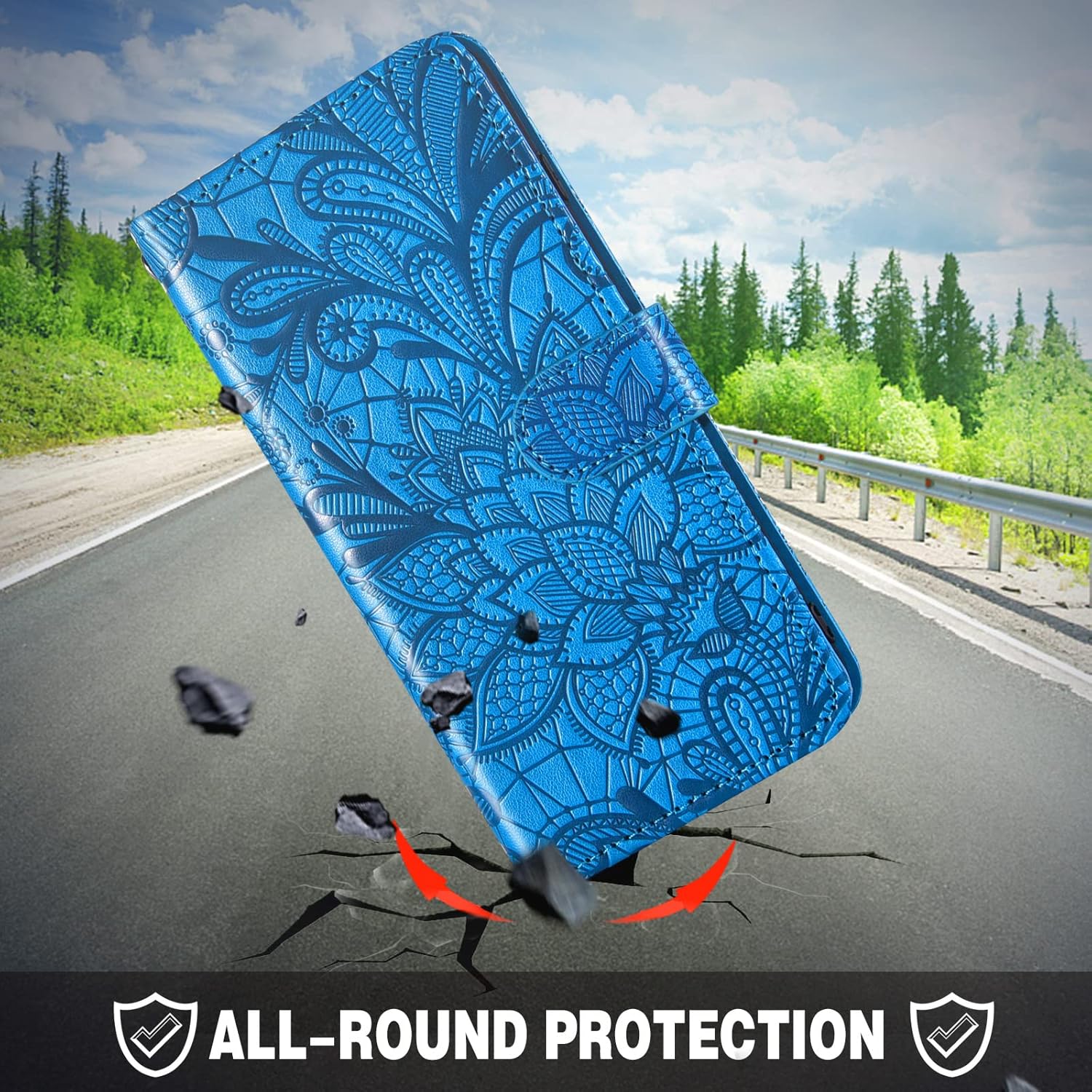 Asuwish WTVIS01 – Funda de teléfono para teléfono visible de medianoche con protector de pantalla de vidrio templado y cartera de encaje, soporte