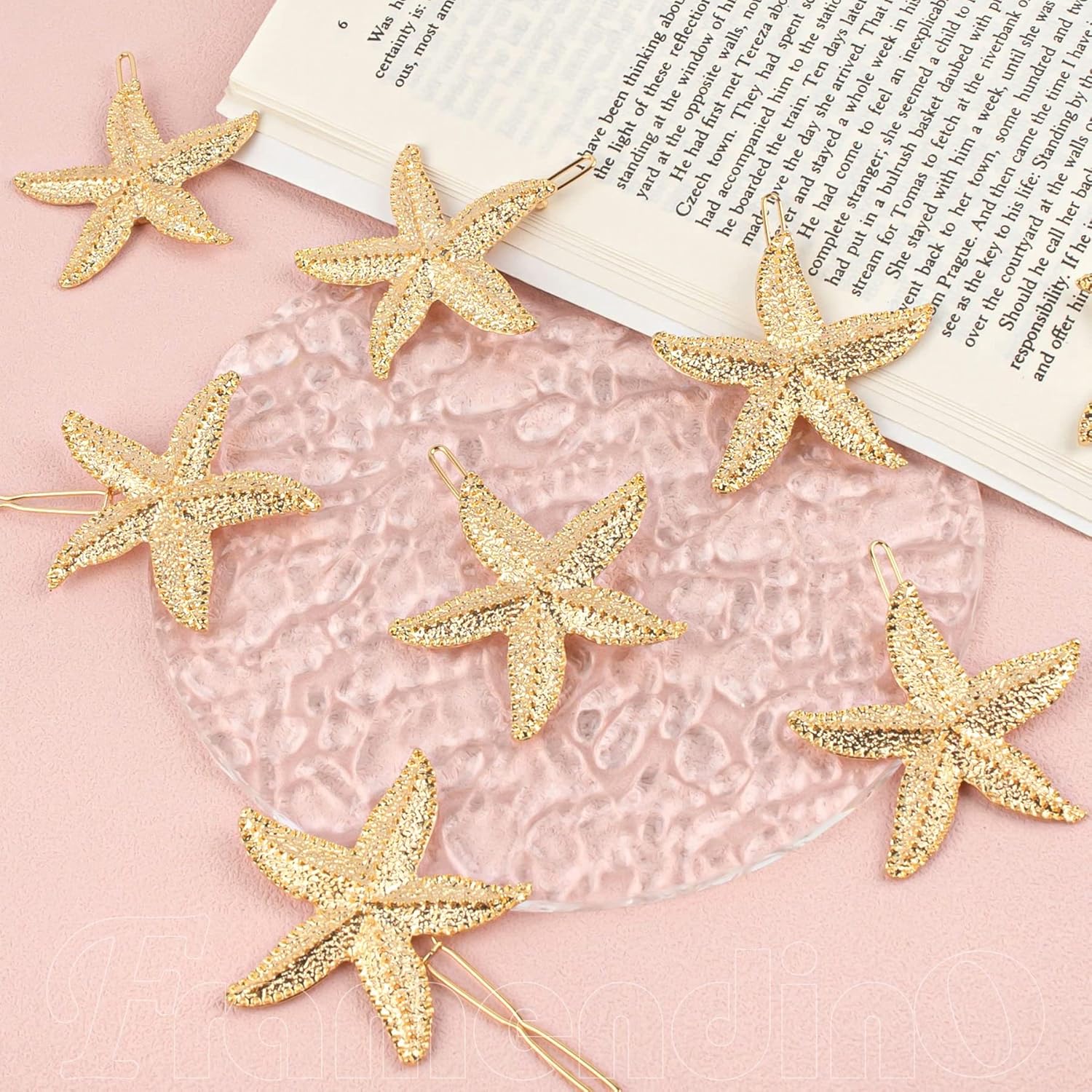 Framendino, Paquete de 8 pinzas para el cabello de estrella de mar, horquilla de sirena para mujeres y niñas, color dorado