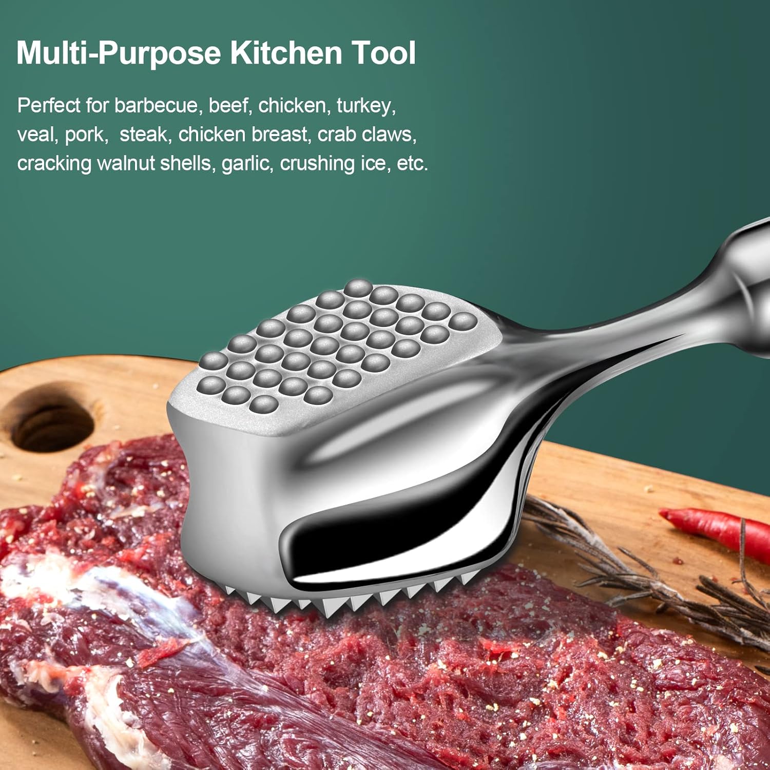 Ablandador de carne de acero inoxidable, mazo de carne de alta calidad, fundición integrada, 0.9 libras, martillo de carne de cocina, herramienta