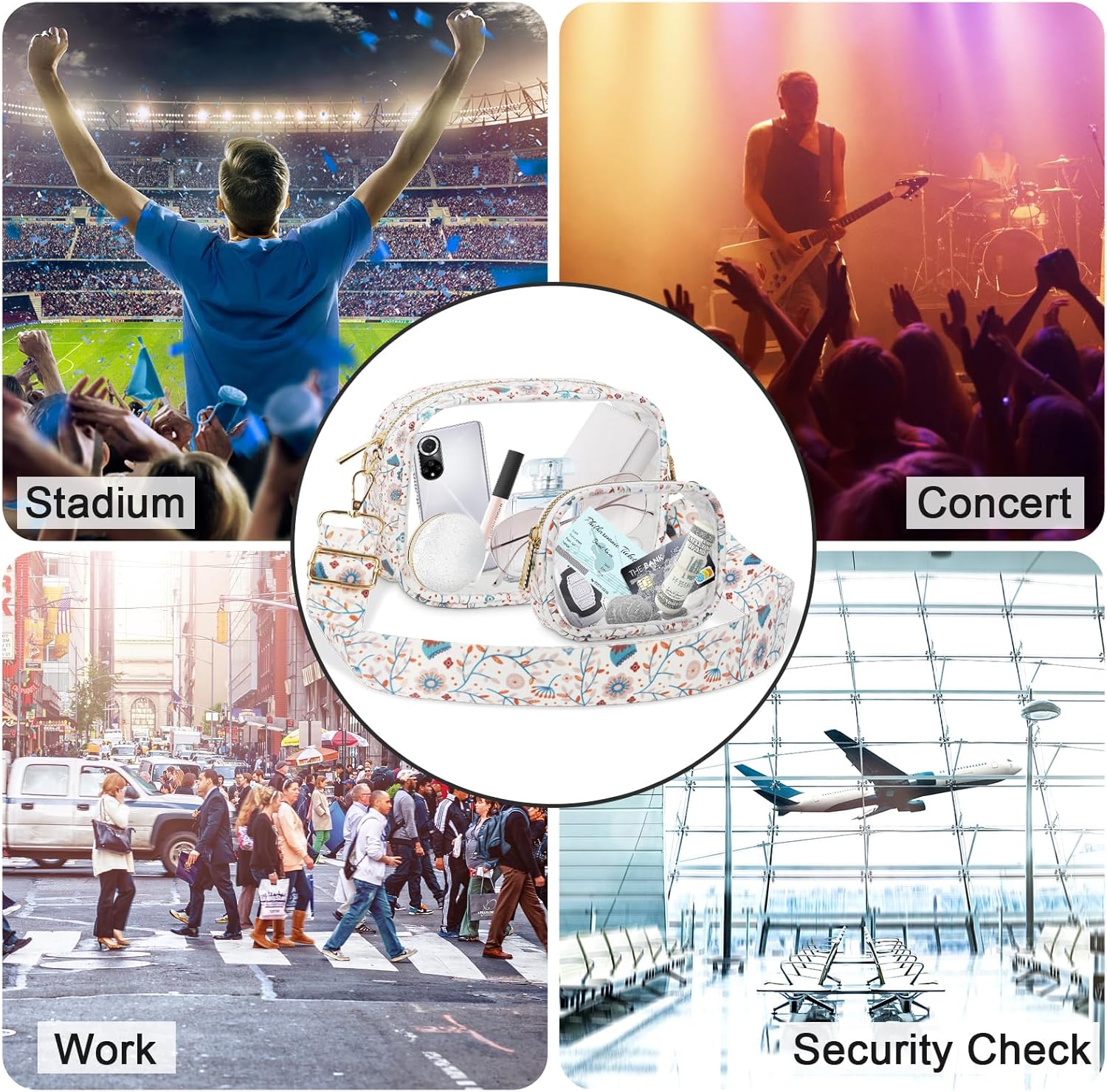 KETIEE Bolso cruzado transparente, aprobado para estadios, para conciertos, eventos deportivos, festivales