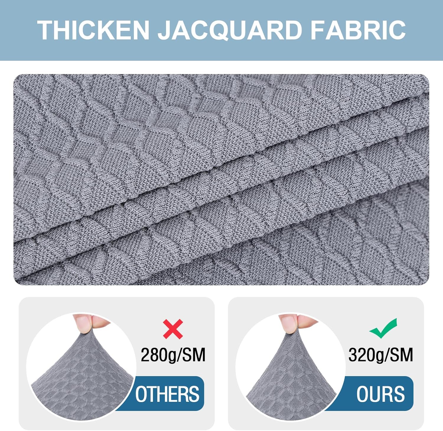 Smiry Juego de 6 fundas de asiento elásticas de jacquard para sillas de comedor, extraíbles y lavables, sin fundas traseras, color gris