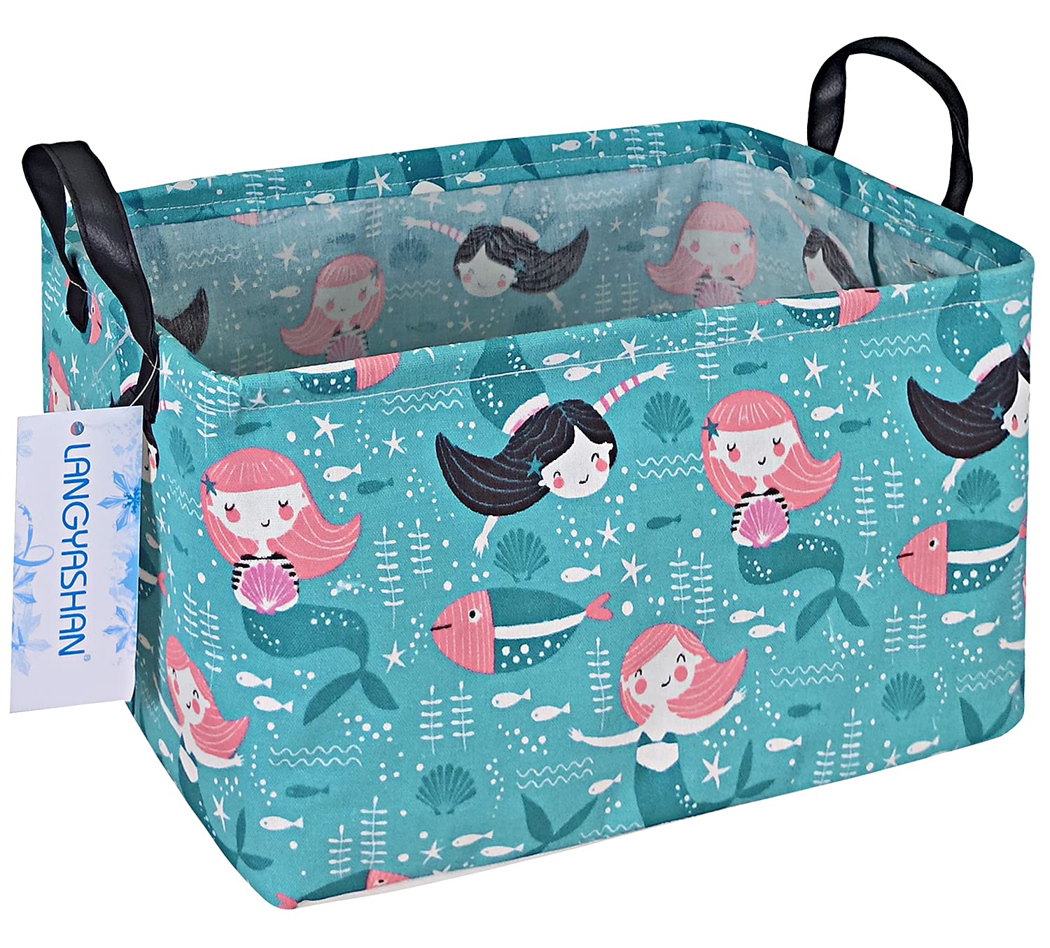 LANGYASHAN Cesta de almacenamiento rectangular de lona plegable de tela de dibujos animados con asas para organizar el hogar, cocina, niños y niñas,