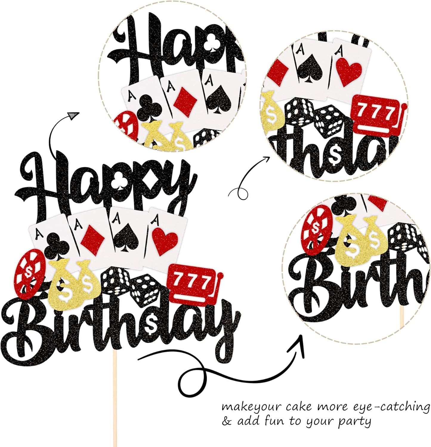 1 pieza de decoración de pastel de casino juego de fichas de juego de póquer feliz cumpleaños pastel Pick decoraciones para Las Vegas Casino noche