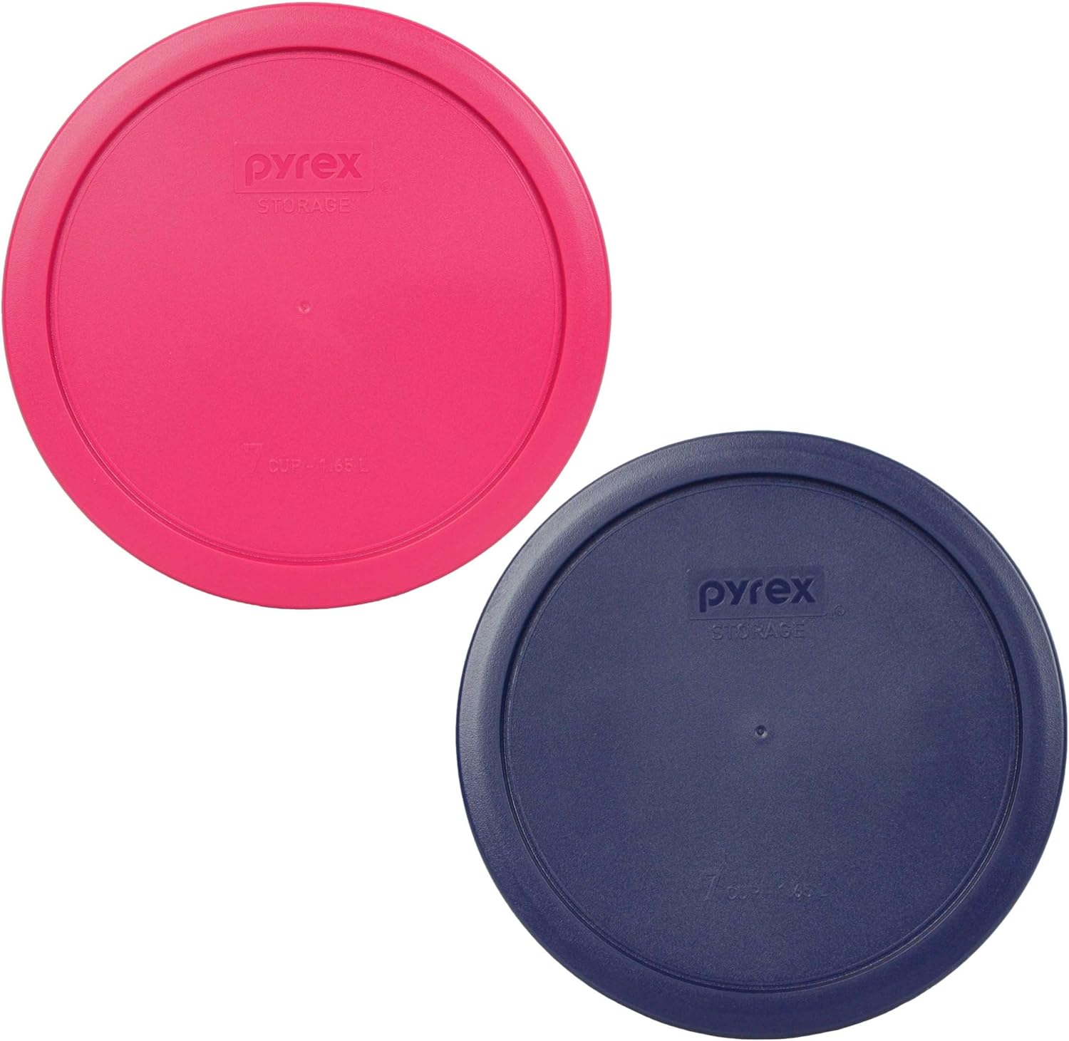 Pyrex 7402-PC 67 tazas (1) azul y (1) tapa redonda de plástico rosa fucsia, fabricada en Estados Unidos