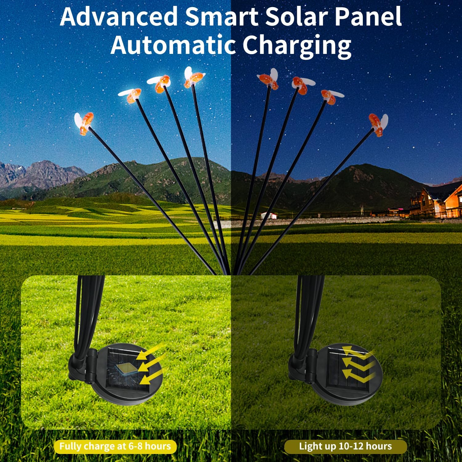 Luces solares de jardín, luces solares de luciérnaga con batería de 1200 mAh, balanceo por el viento, luces solares para exteriores con alambre de