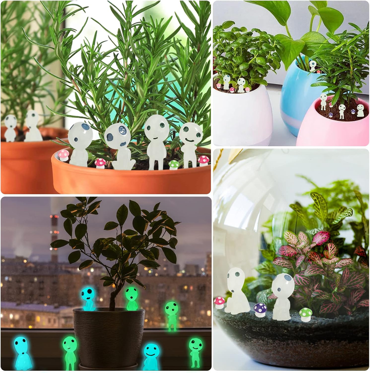 Juego de 20 estatuas de jardín de hadas con aguja fija, luminosa princesa mononoke árbol alienígena micro adornos para bricolaje jardín de hadas