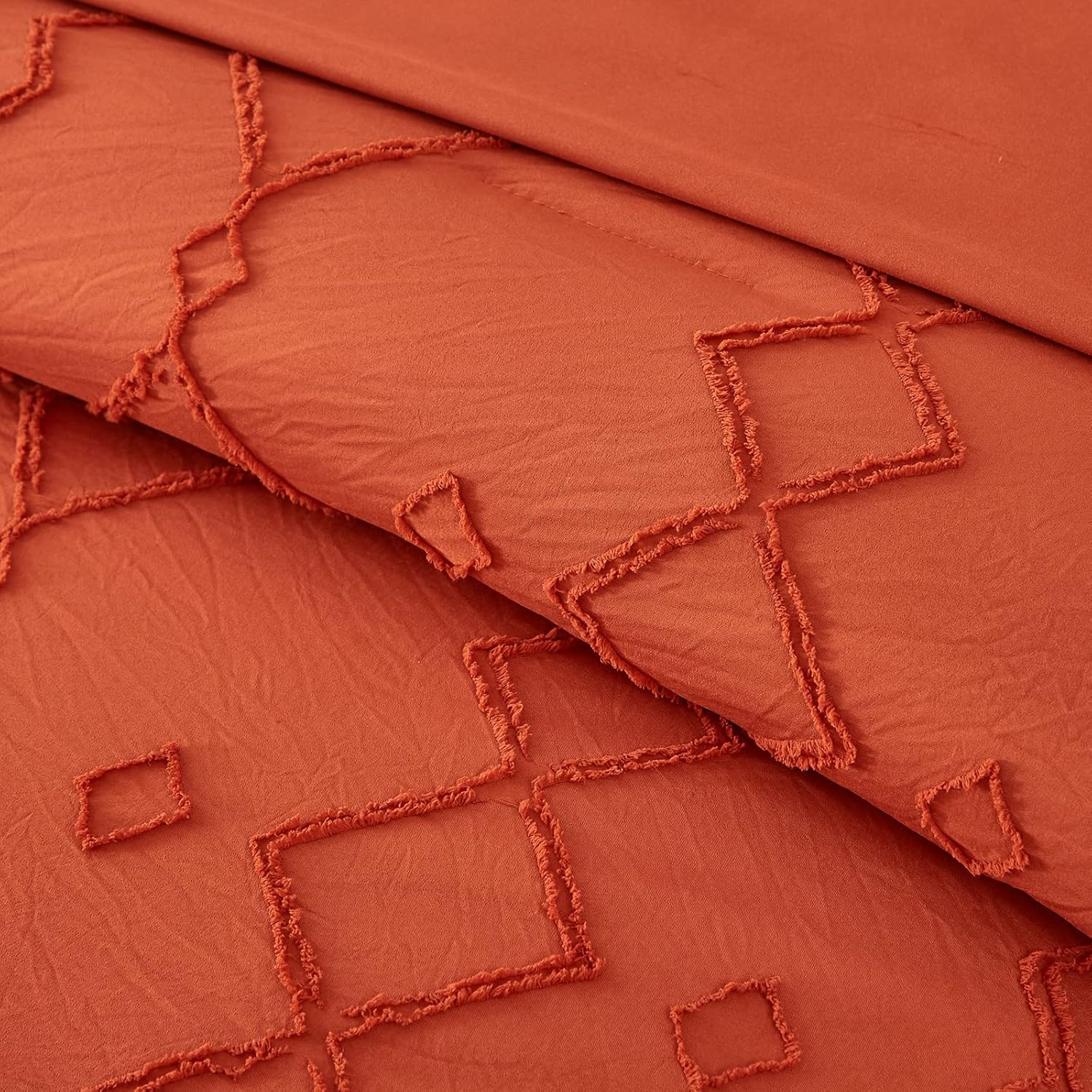 WONGS BEDDING Juego de edredón color naranja quemado, tamaño Queen, 7 piezas de cama copetuda terracota en una bolsa, edredón bohemio chic