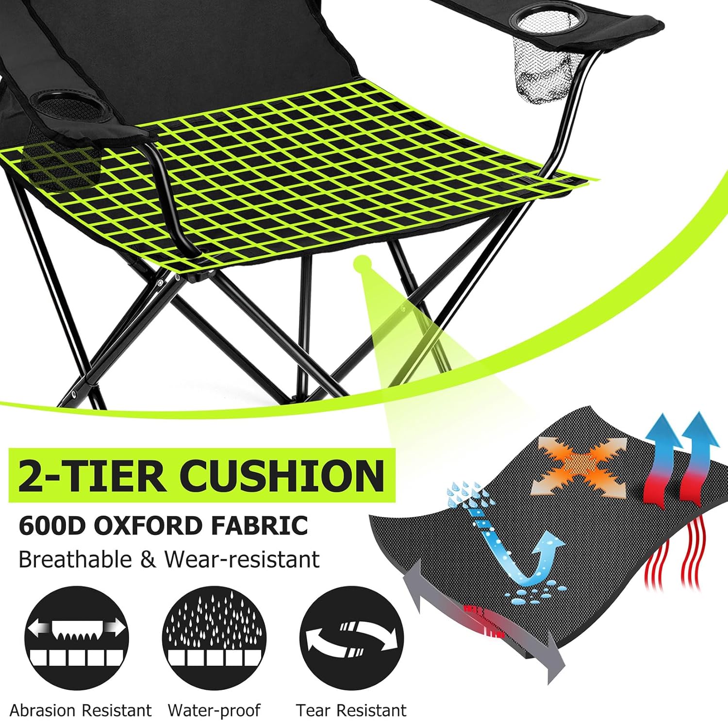Joyfair Silla de camping portátil, silla plegable grande para exteriores, para adultos, tela Oxford 600D, resistente silla plegable para playa,